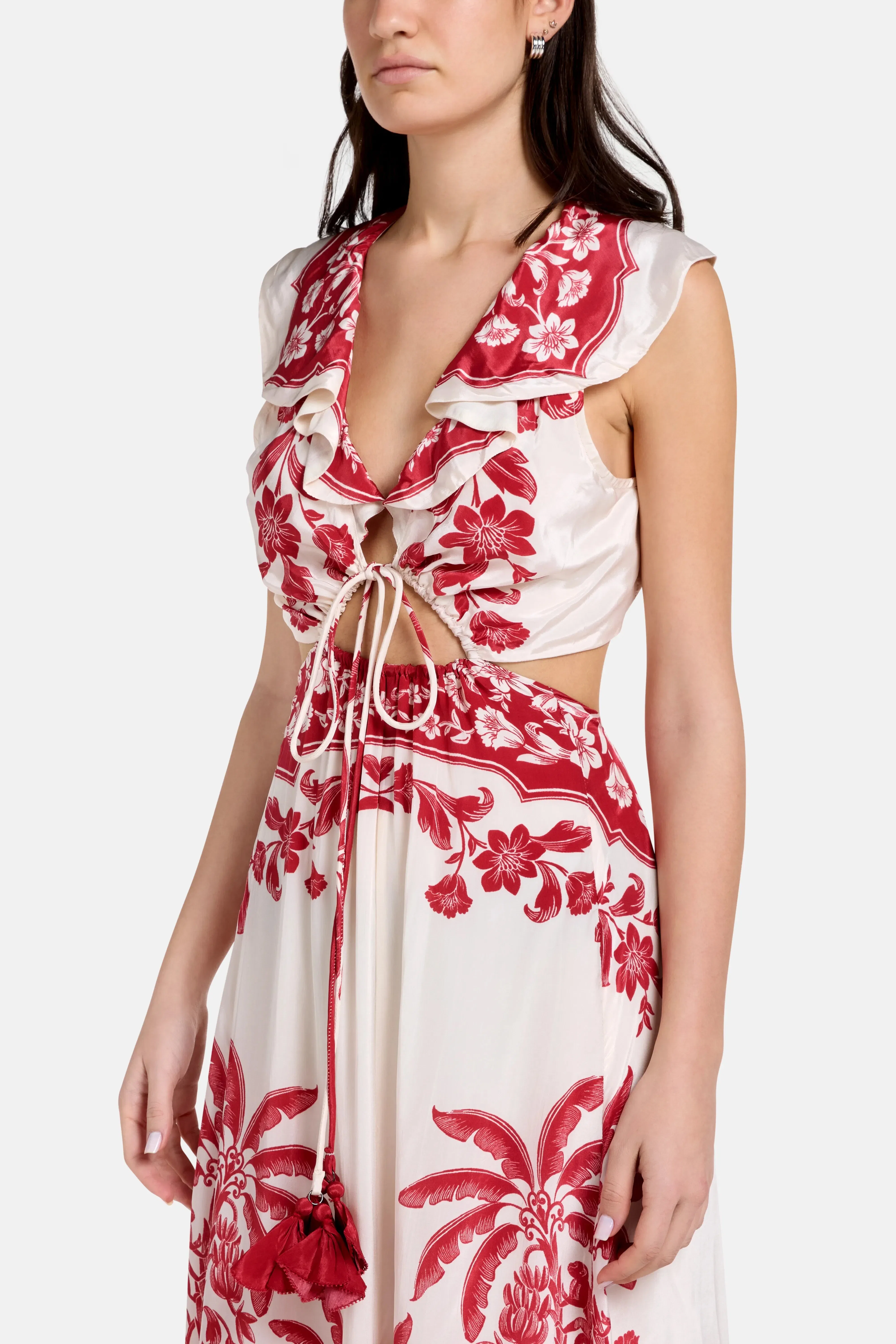 FARM Rio Guanacaste Sand Cut Out Sleeveless Midi Dress in Red