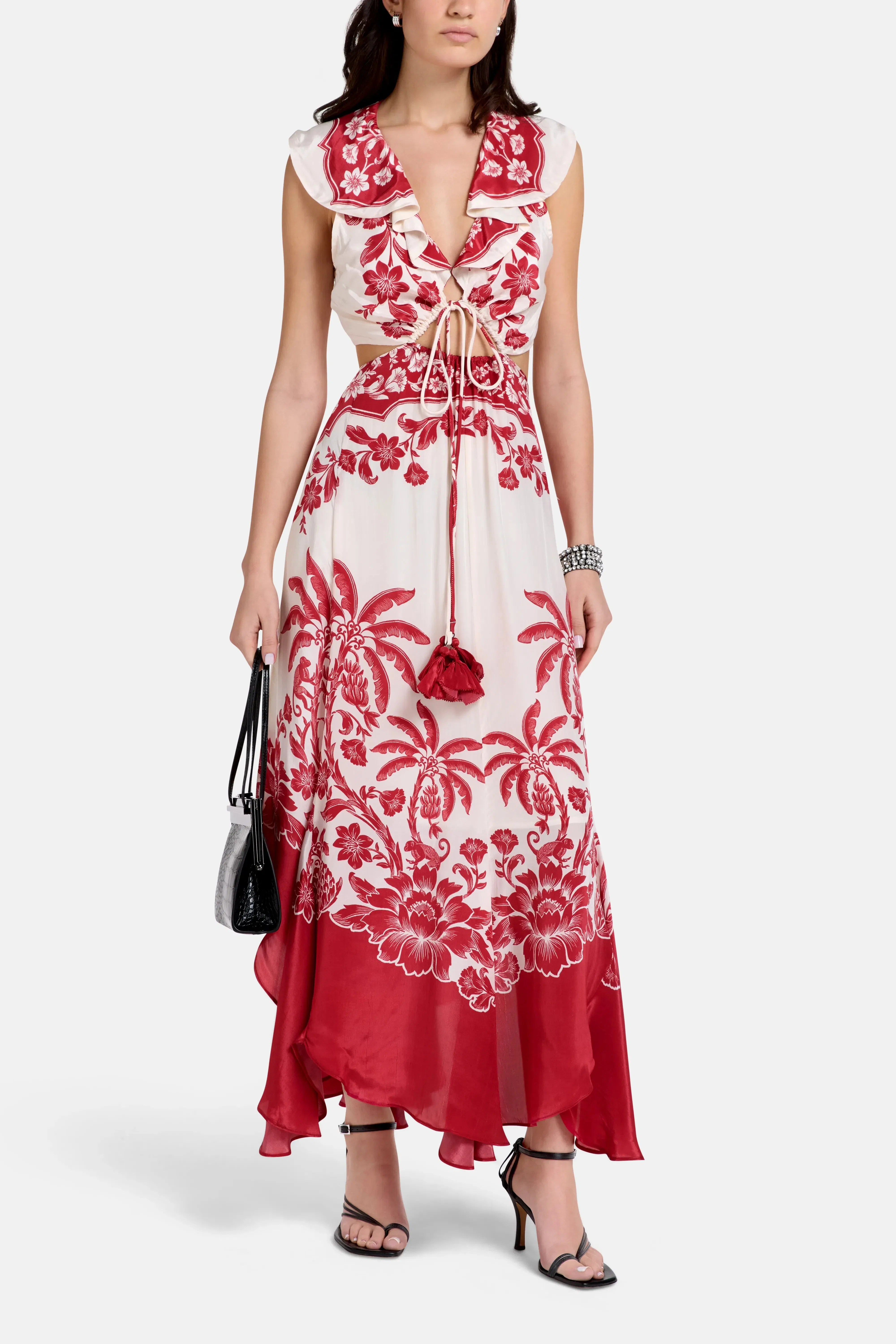 FARM Rio Guanacaste Sand Cut Out Sleeveless Midi Dress in Red