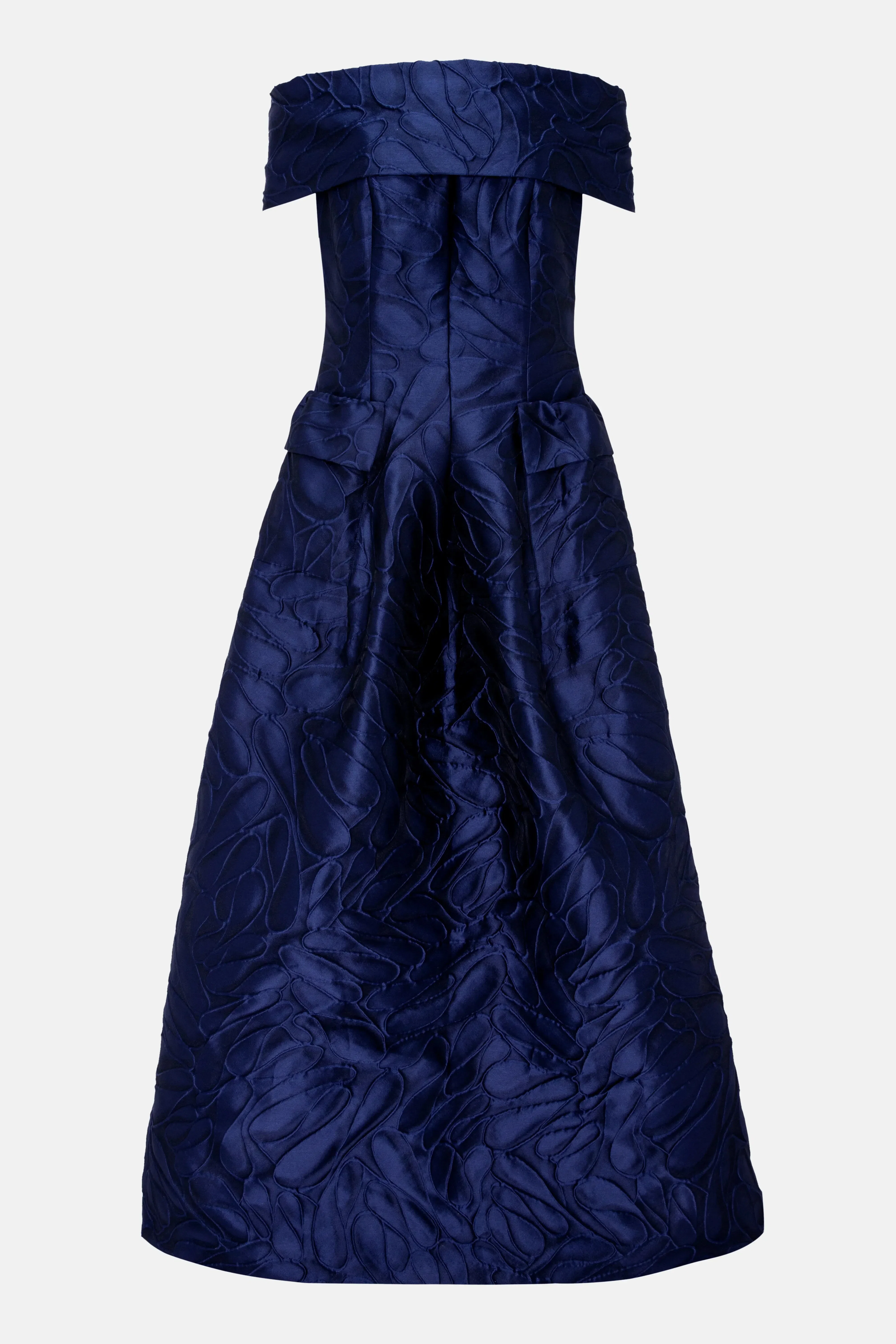 Talbot Runhof Honeydrop Jacquard Off Shoulder Evening Dress in Blue
