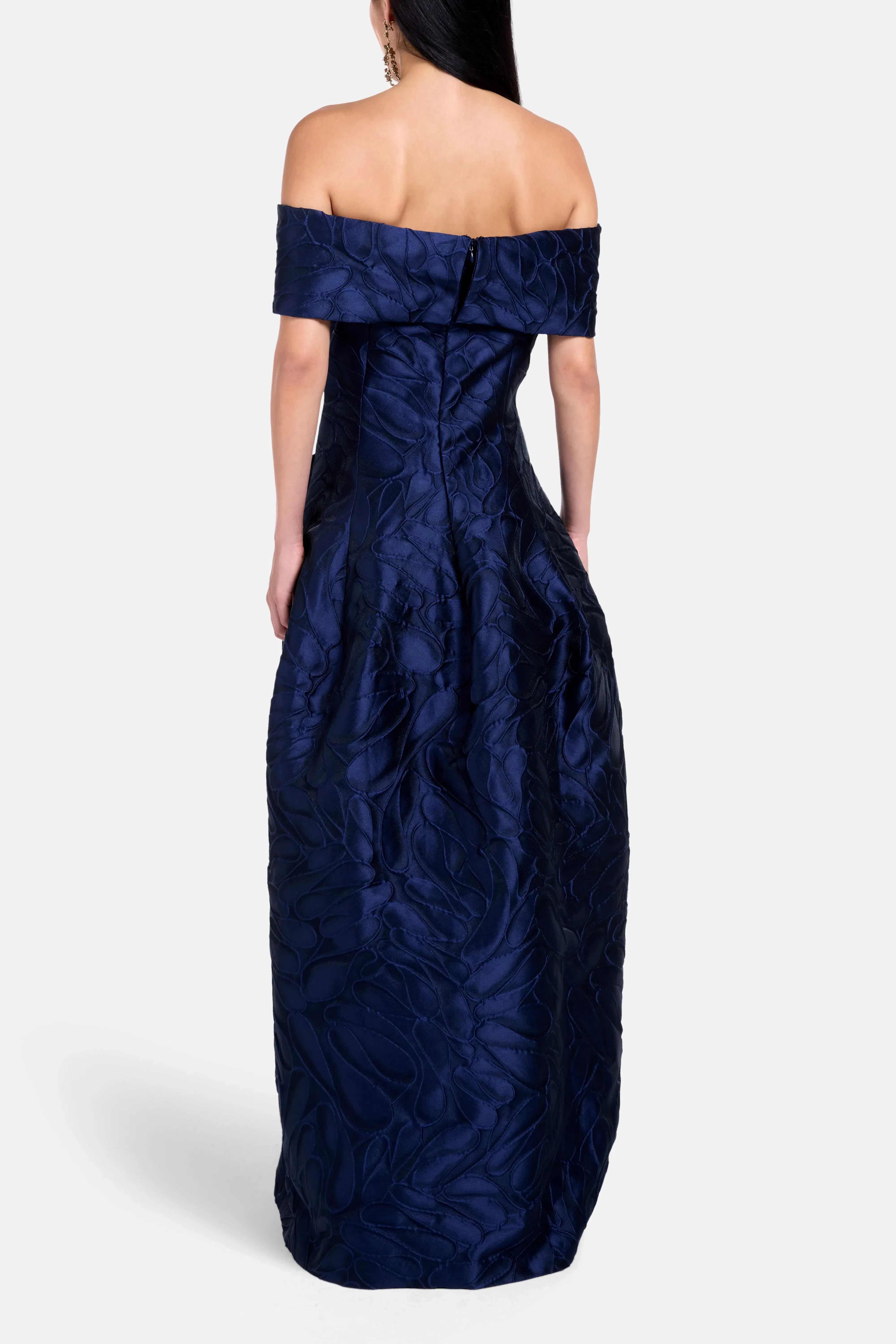 Talbot Runhof Honeydrop Jacquard Off Shoulder Evening Dress in Blue