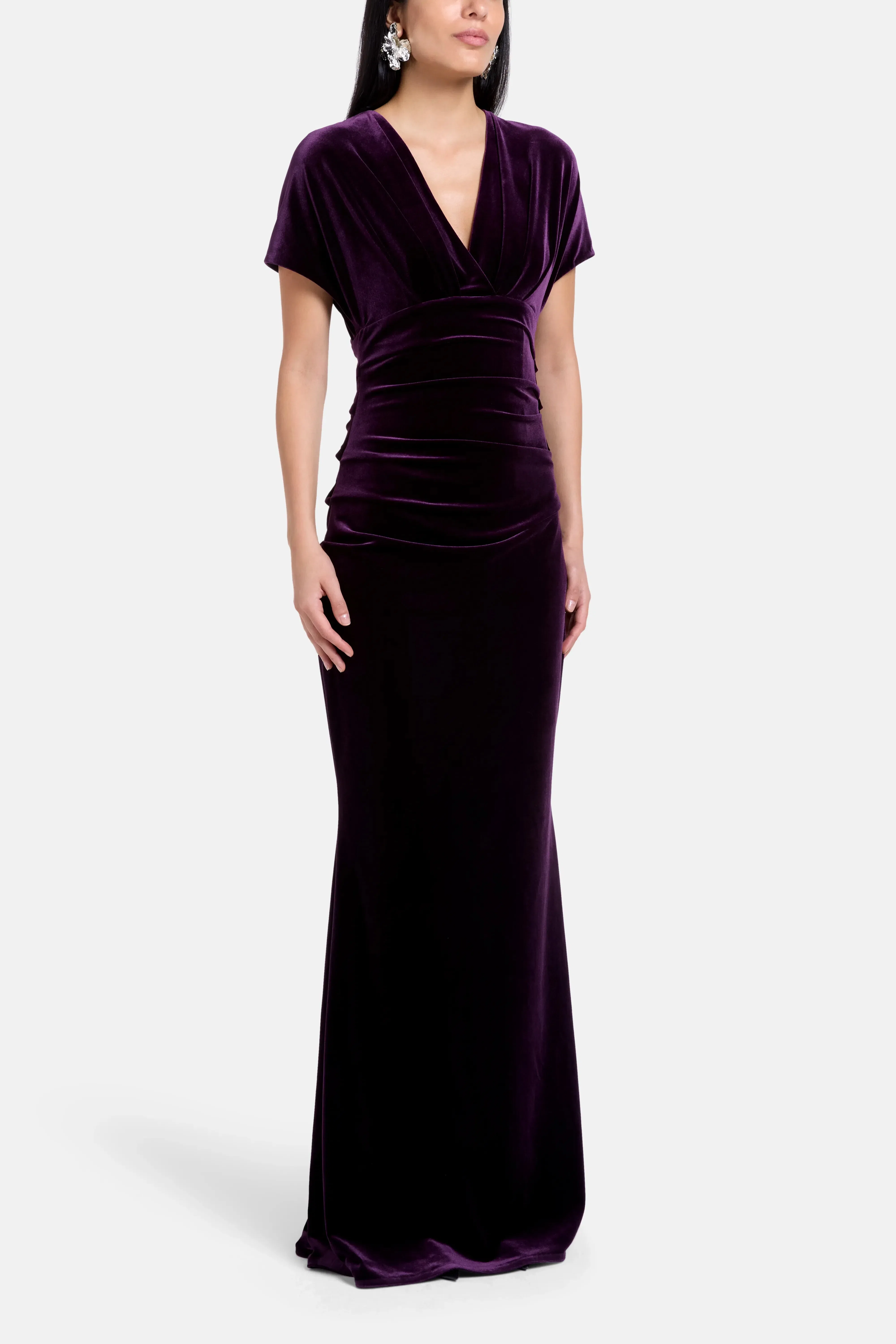 Talbot Runhof Stretch Velvet Evening Dress in Purple