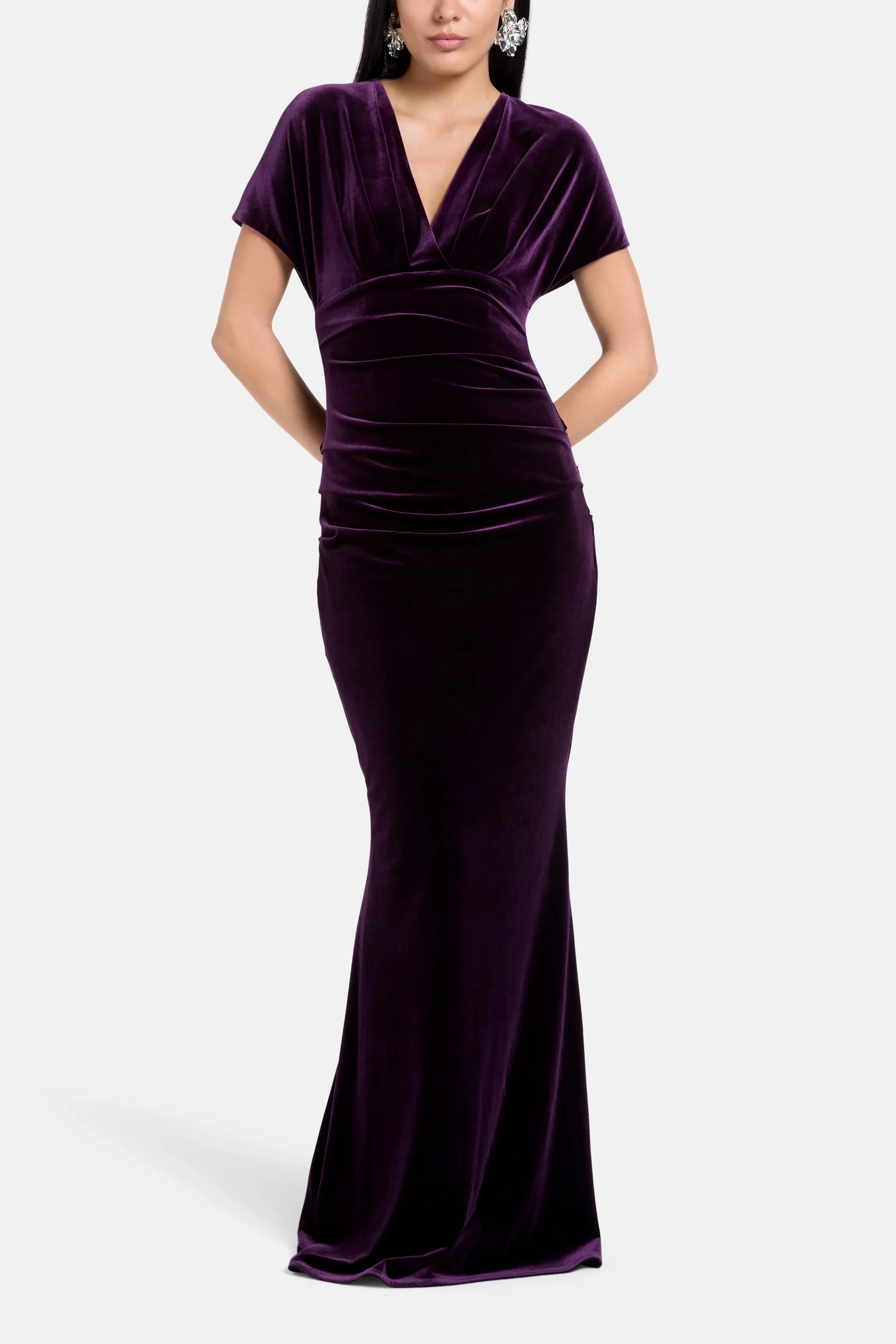 Talbot Runhof Stretch Velvet Evening Dress in Purple