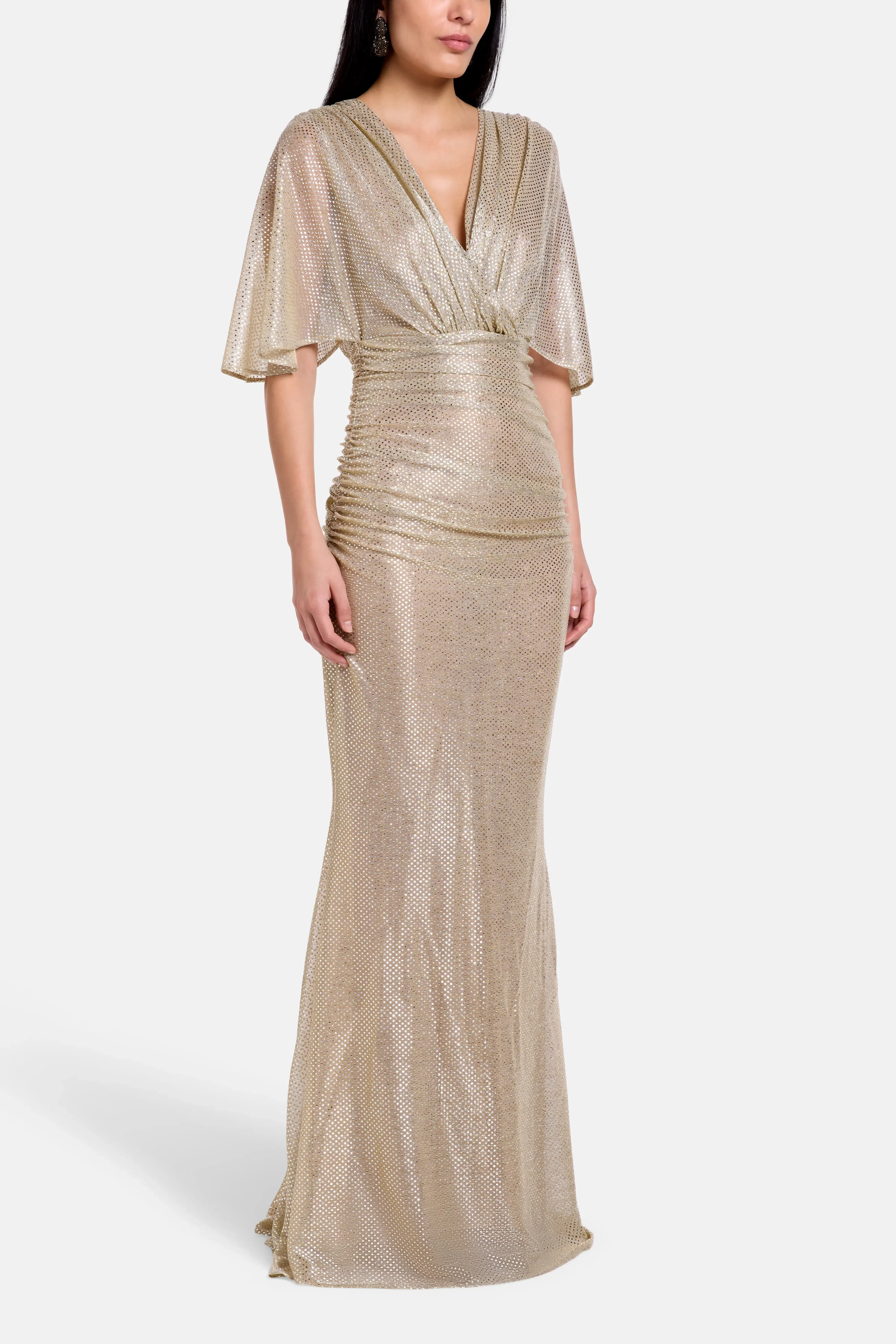 Talbot Runhof Mermaid Voile Shimmer Evening Dress in Gold