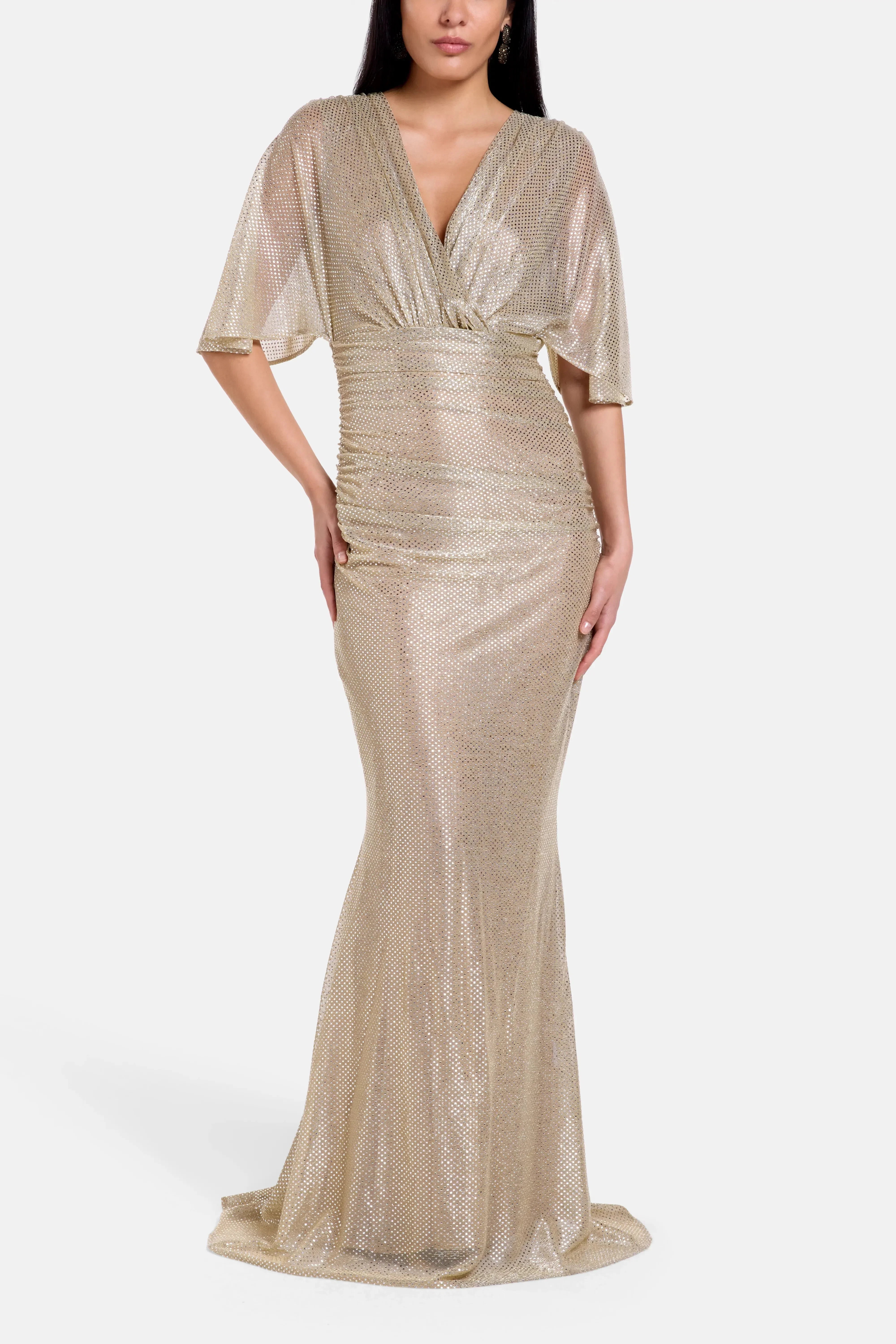 Talbot Runhof Mermaid Voile Shimmer Evening Dress in Gold
