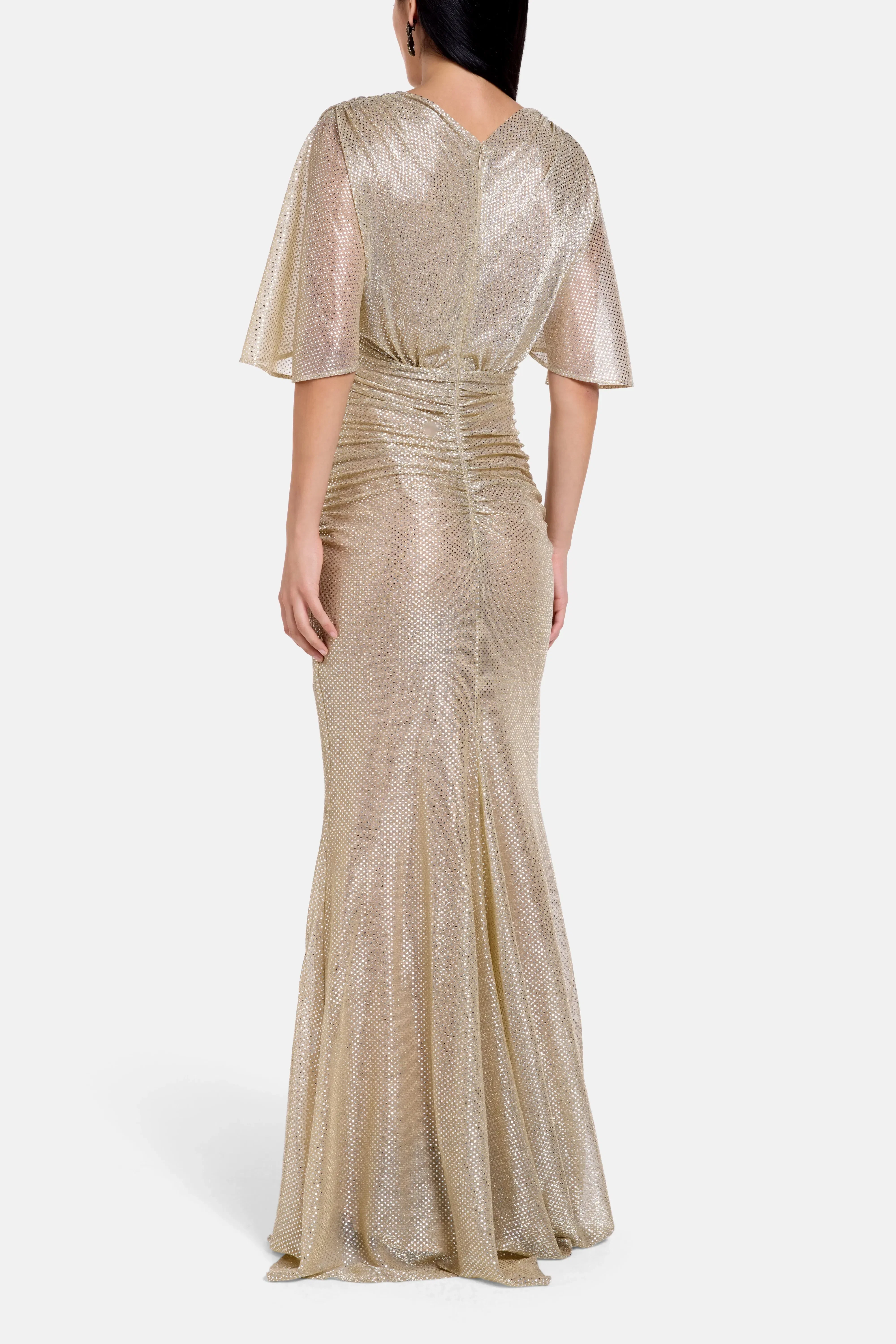 Talbot Runhof Mermaid Voile Shimmer Evening Dress in Gold
