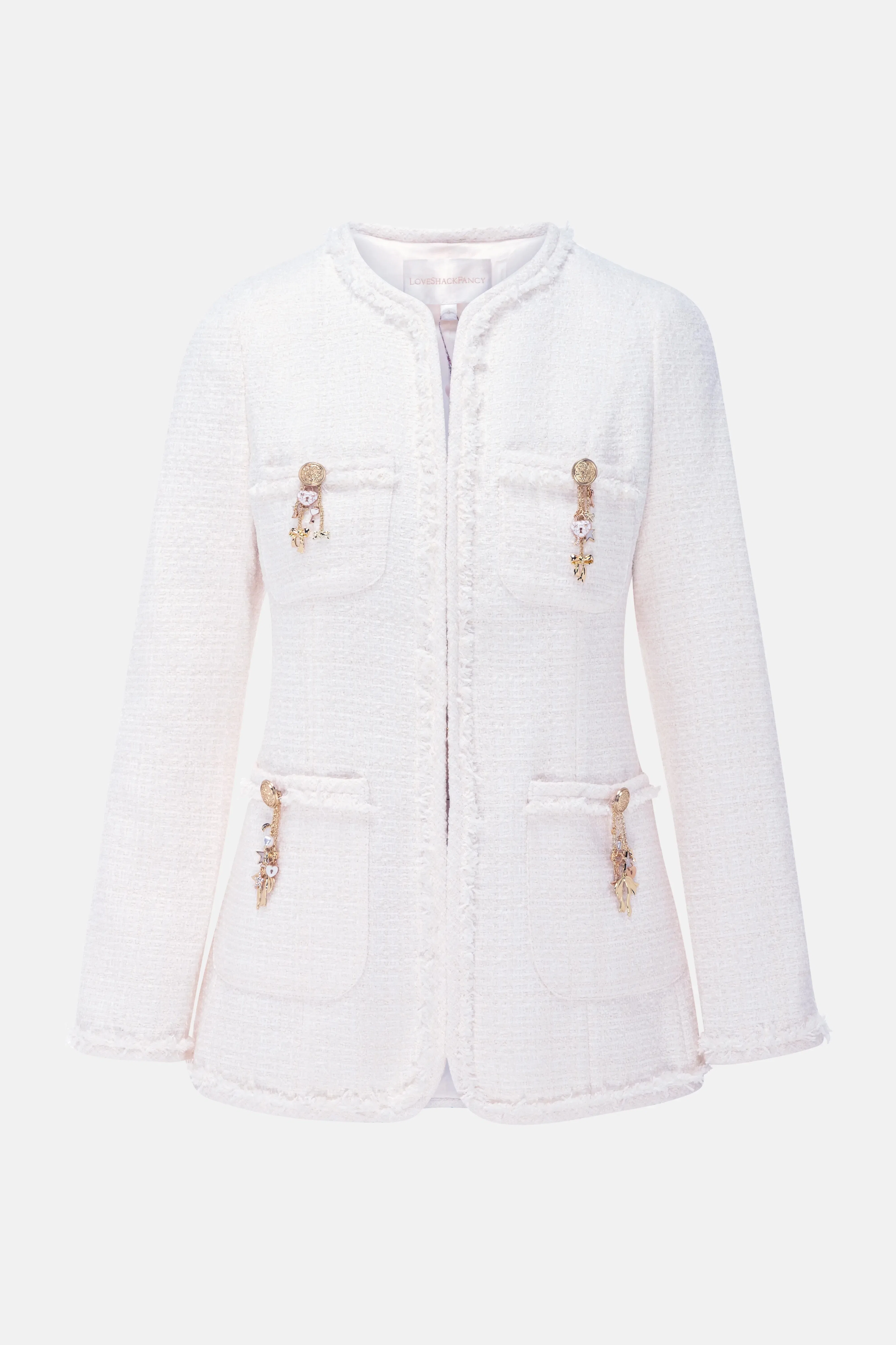 LoveShackFancy Adrina Embellishments Button Down Wool Jacket In Cream