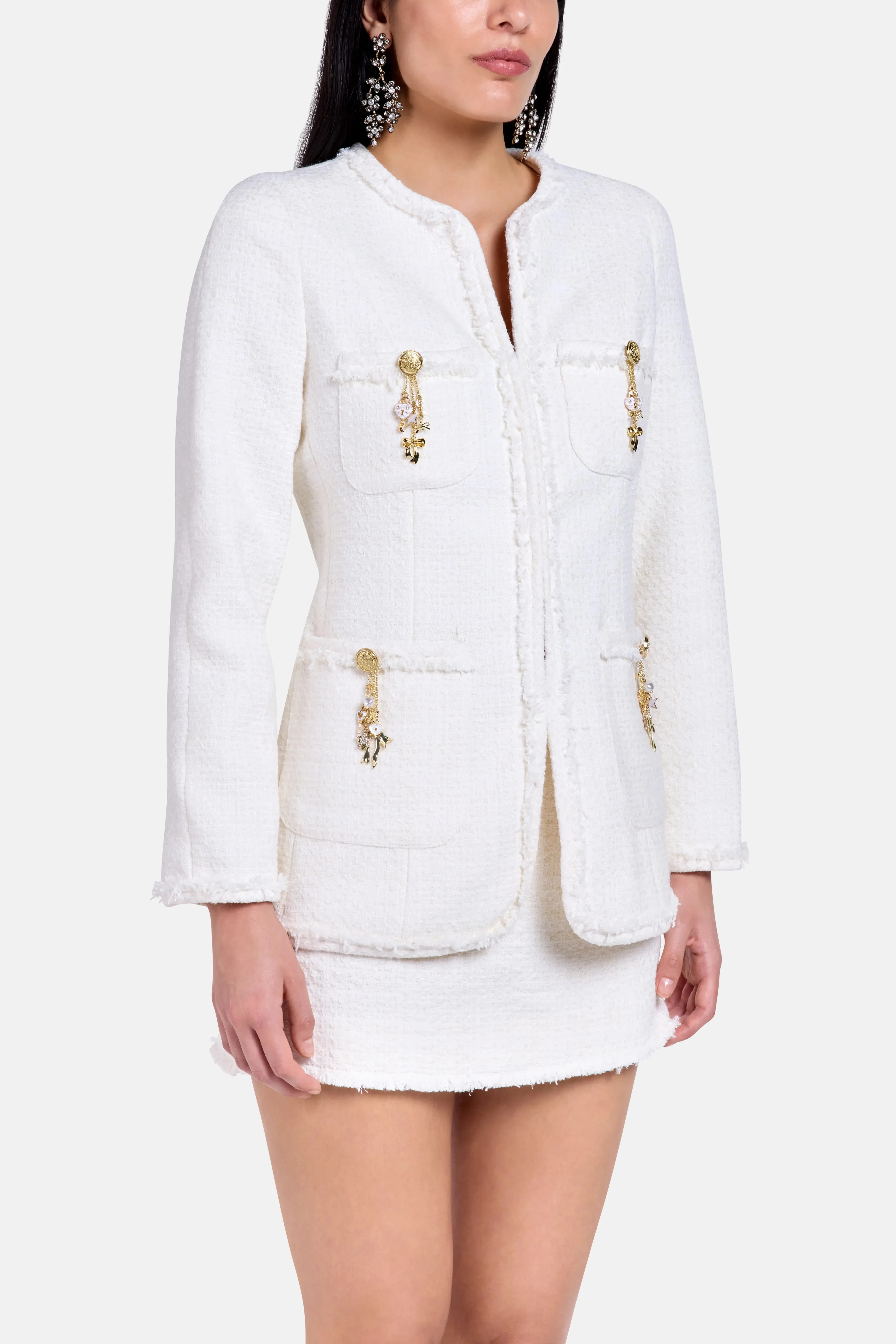 LoveShackFancy Adrina Embellishments Button Down Wool Jacket In Cream