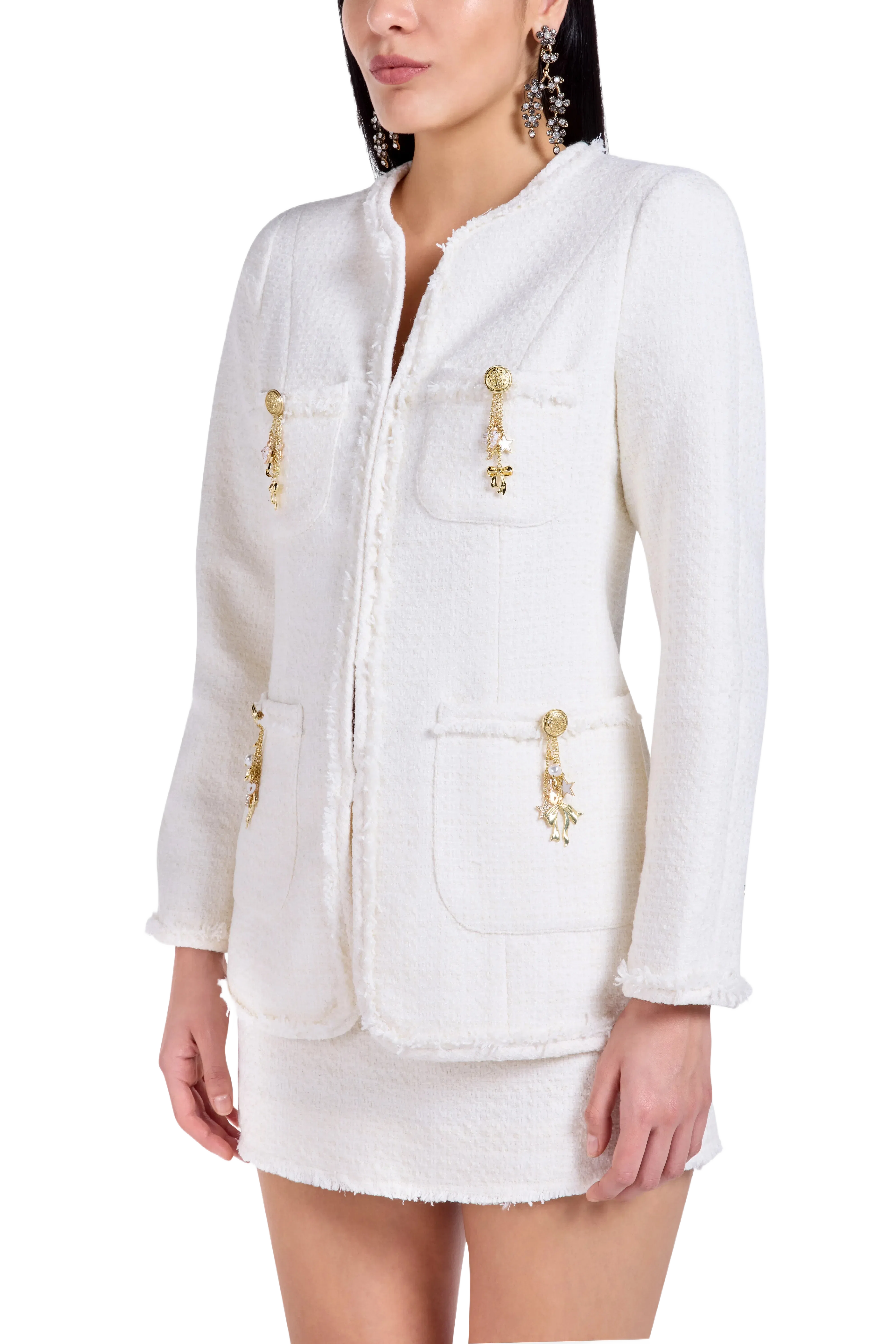LoveShackFancy Adrina Embellishments Button Down Wool Jacket In Cream