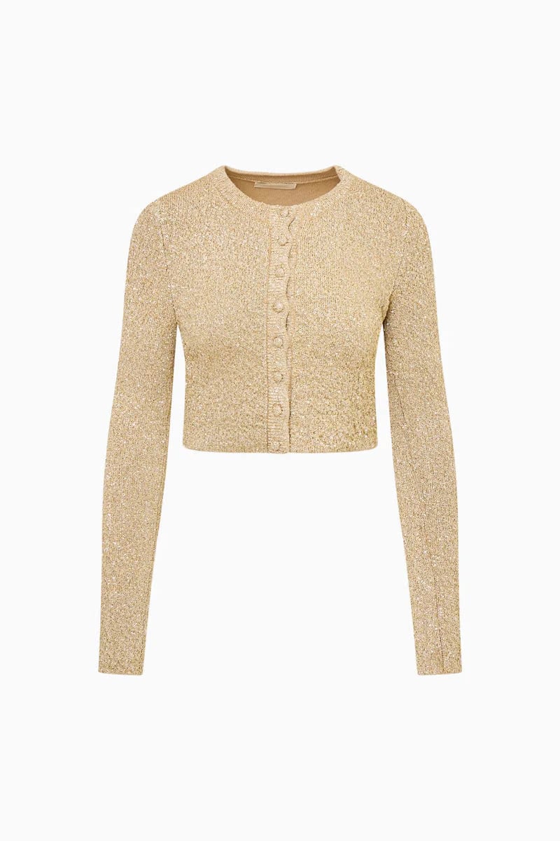 LoveShackFancy Ferra Cropped Knit Cardigan In Gold