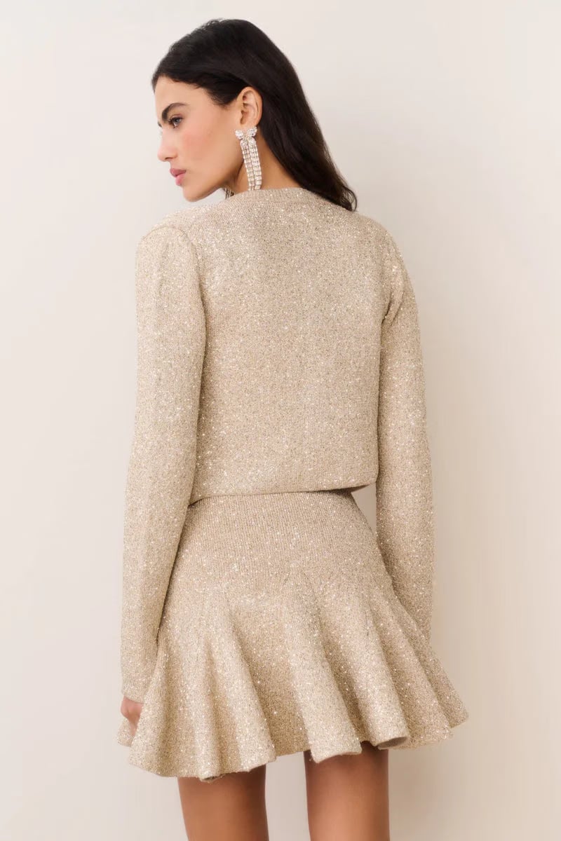 LoveShackFancy Ferra Cropped Knit Cardigan In Gold