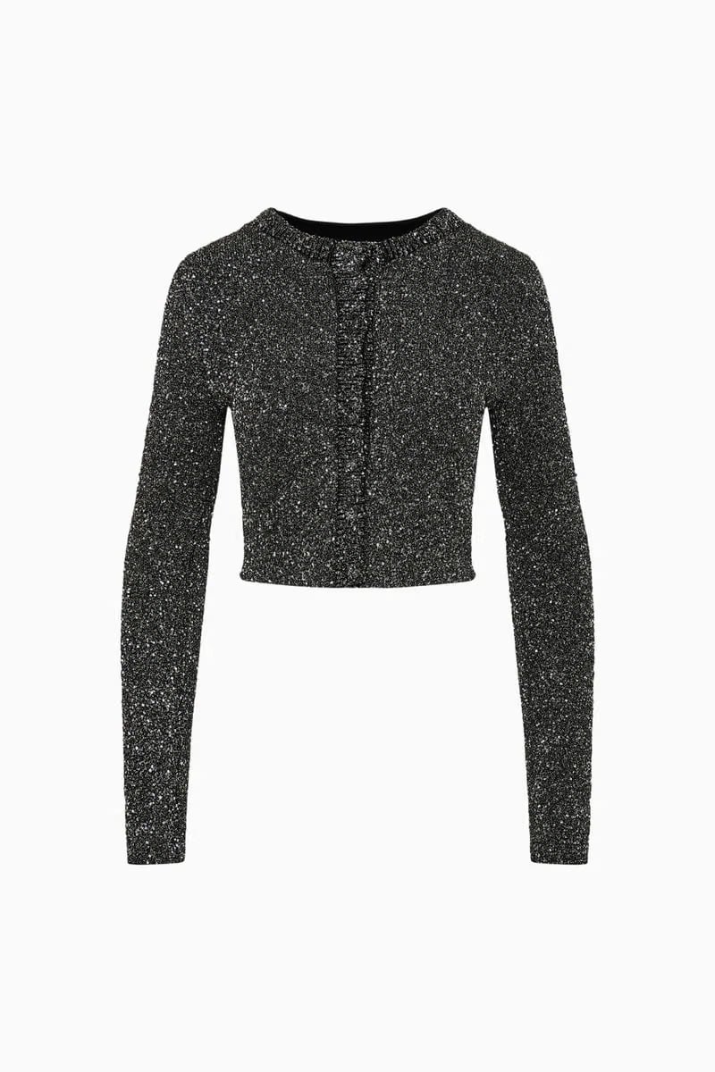 LoveShackFancy Ferra Cropped Knit Cardigan In Grey