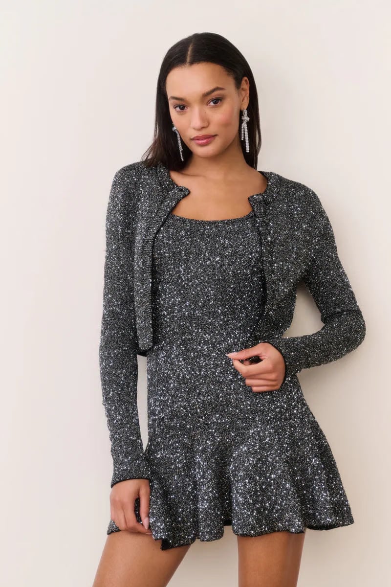 LoveShackFancy Ferra Cropped Knit Cardigan In Grey