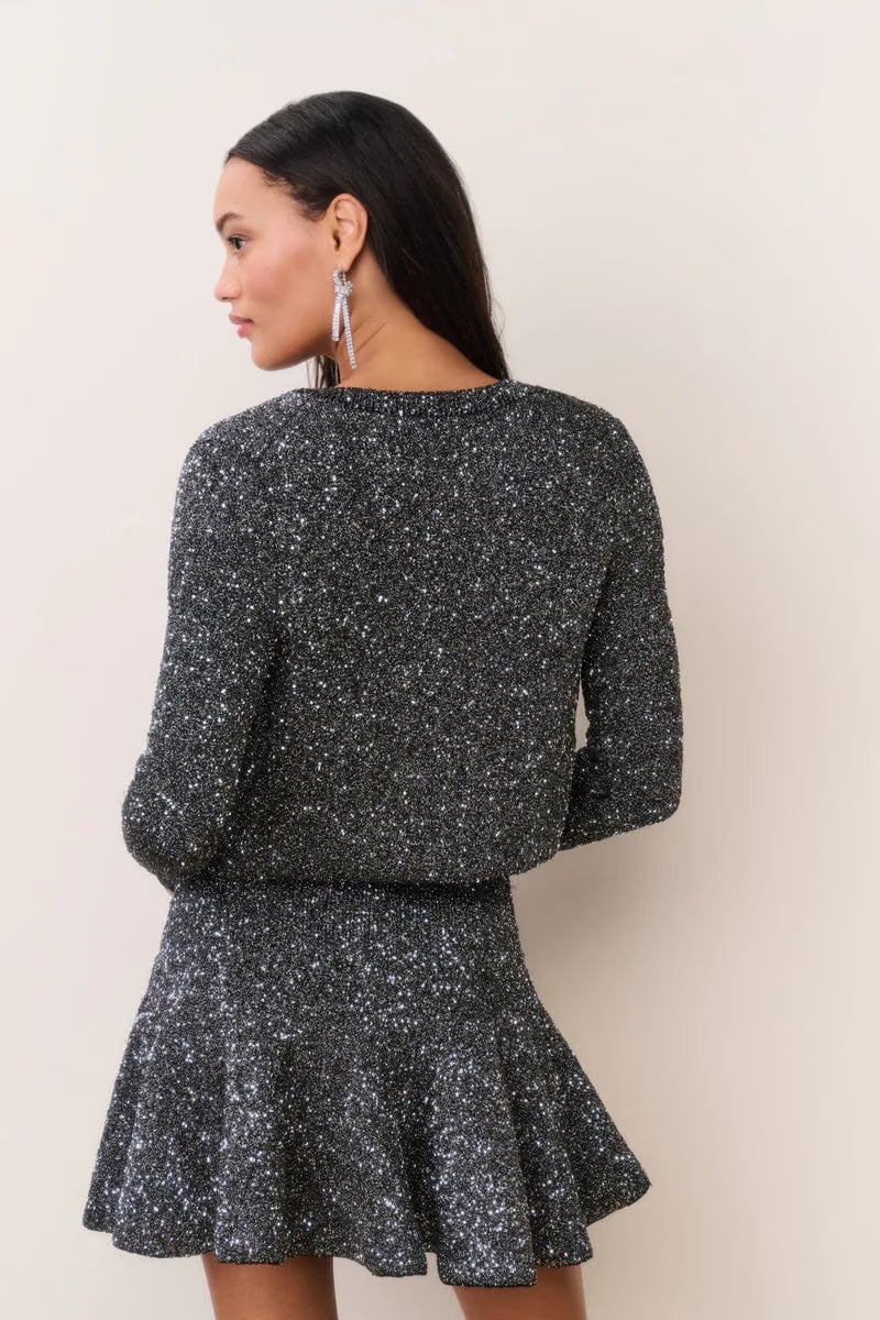 LoveShackFancy Ferra Cropped Knit Cardigan In Grey
