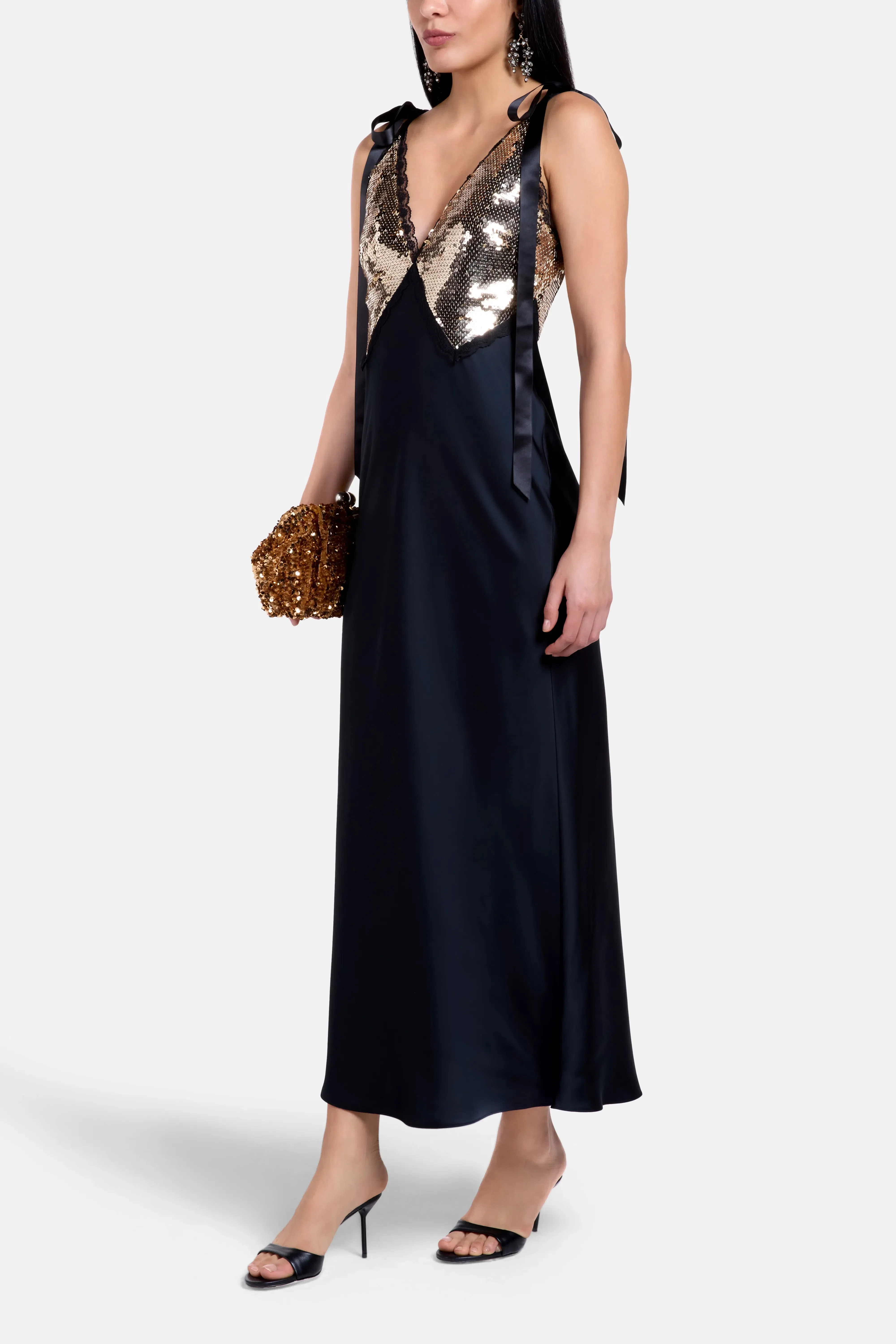 LoveShackFancy Talissa Sequins Sleeveless Evening Dress In Black