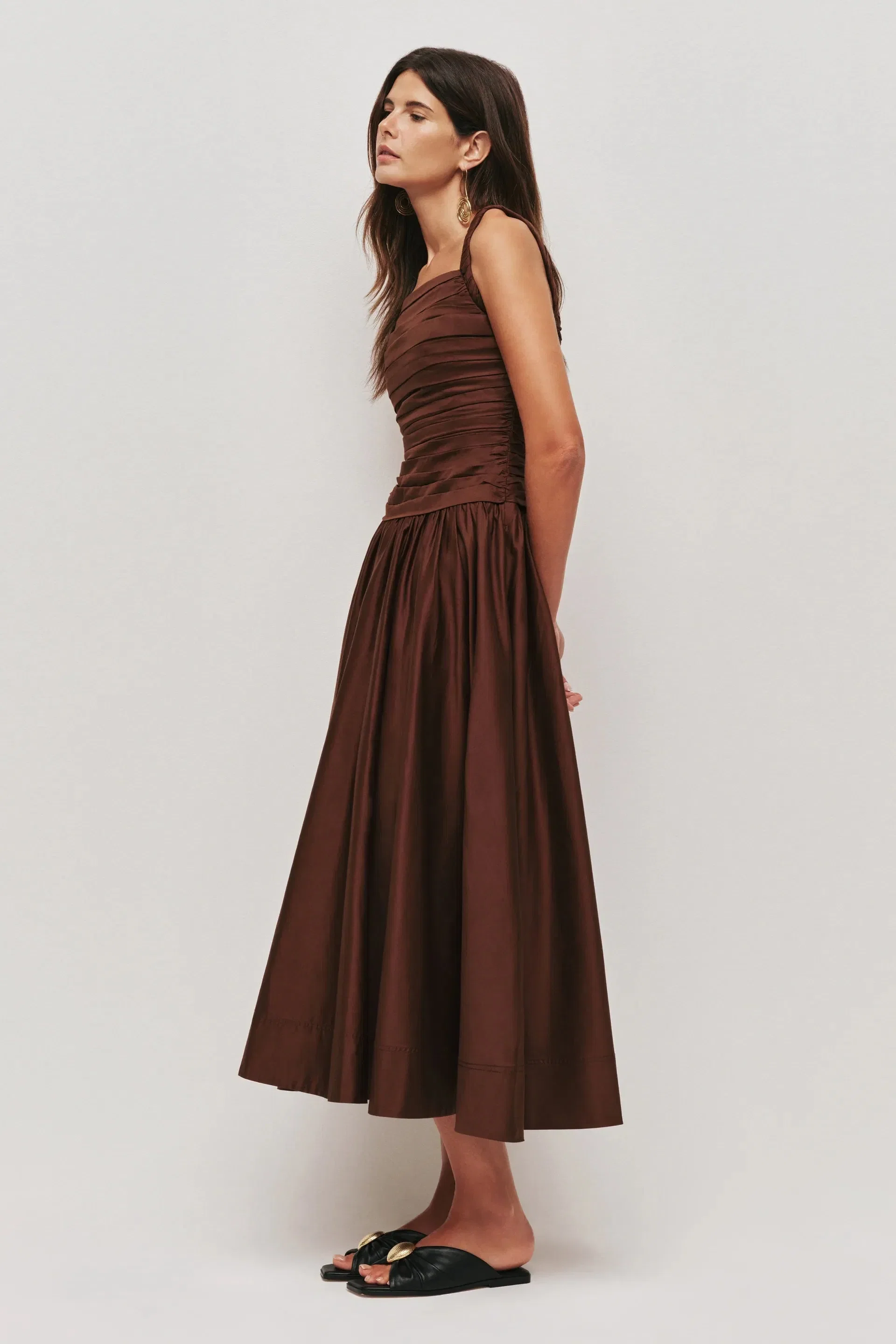 Aje Star Sleeveless Midi Dress Brown