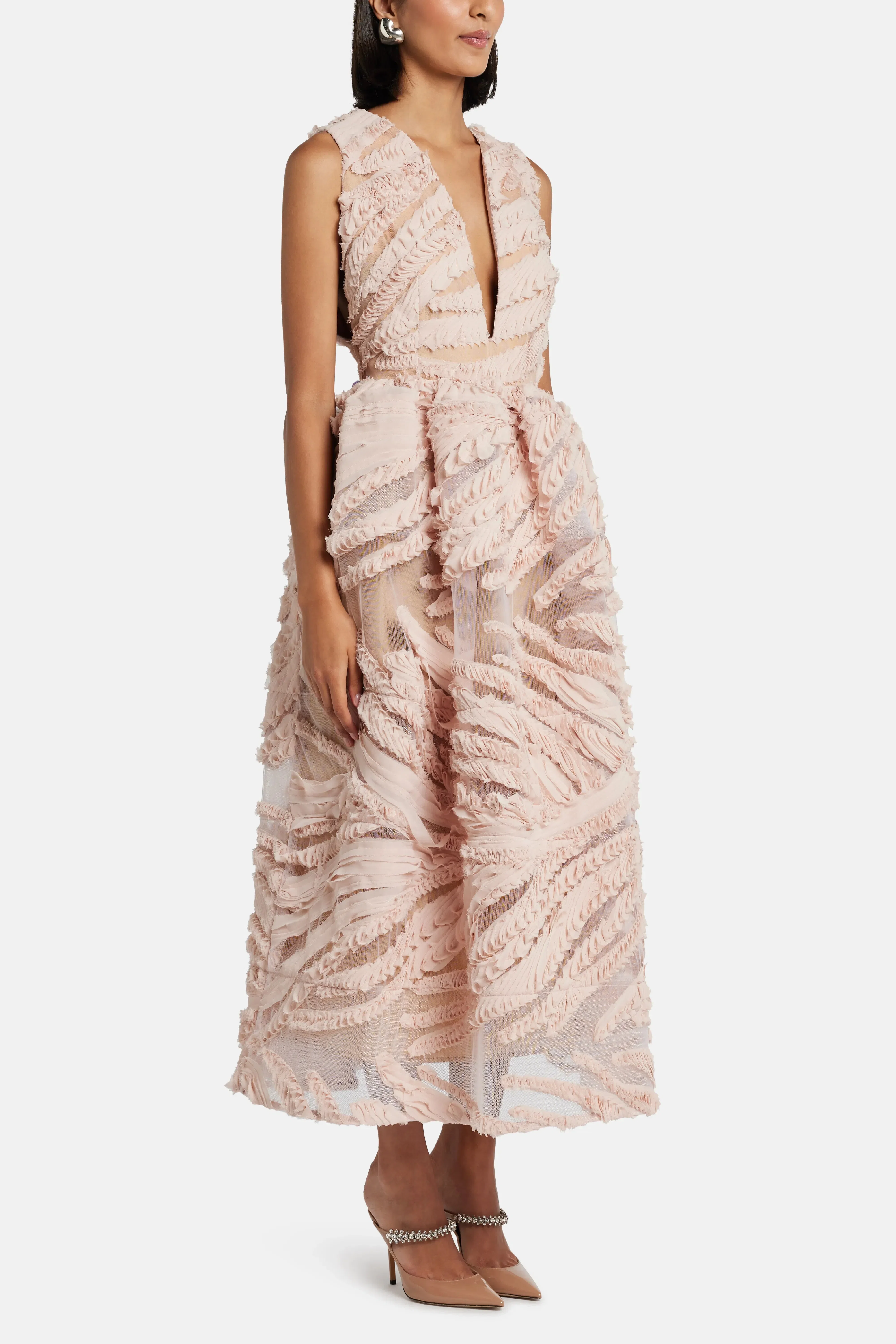 Greta Constantine Prinia V-Neck Midi Dress in Pink