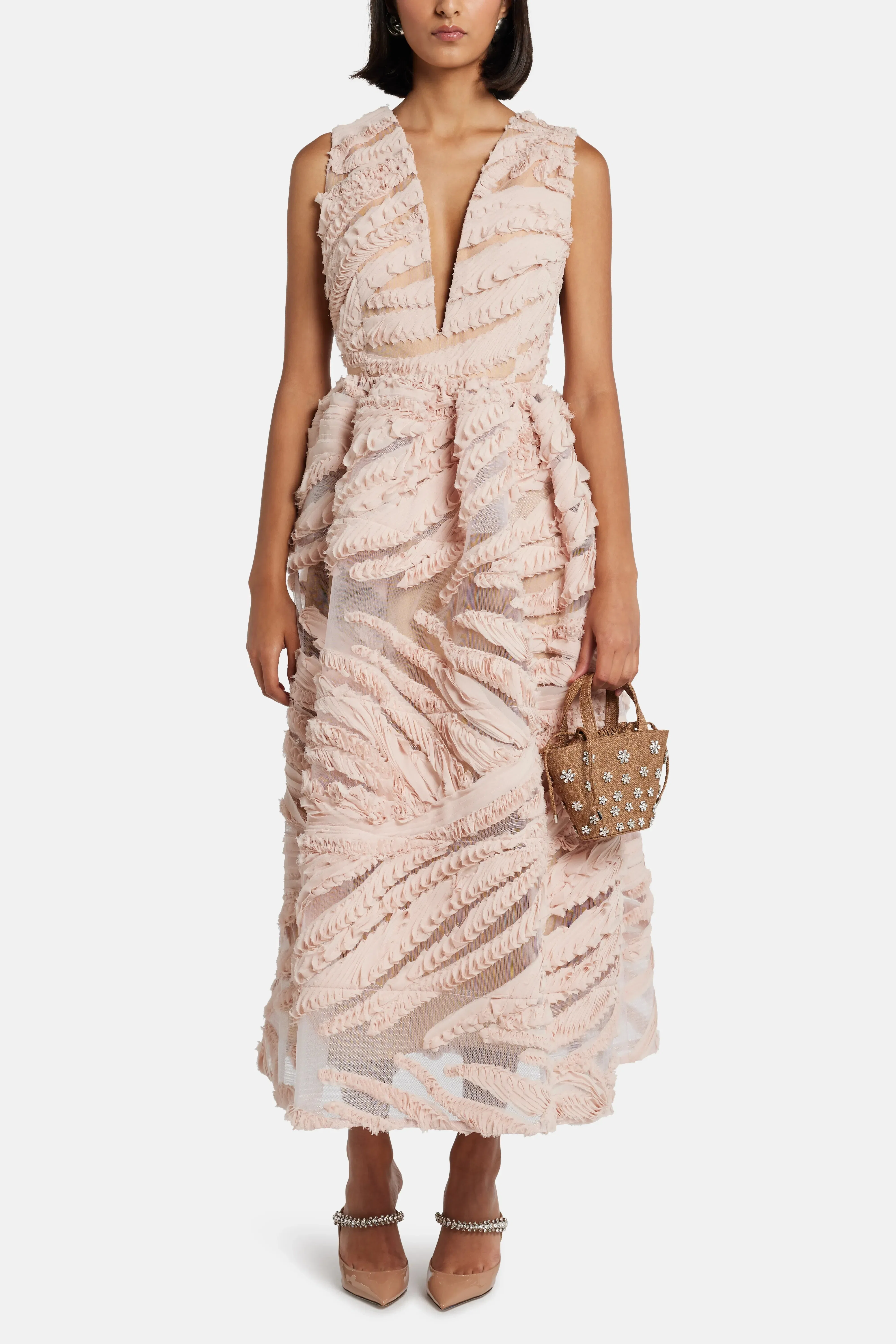 Greta Constantine Prinia V-Neck Midi Dress in Pink