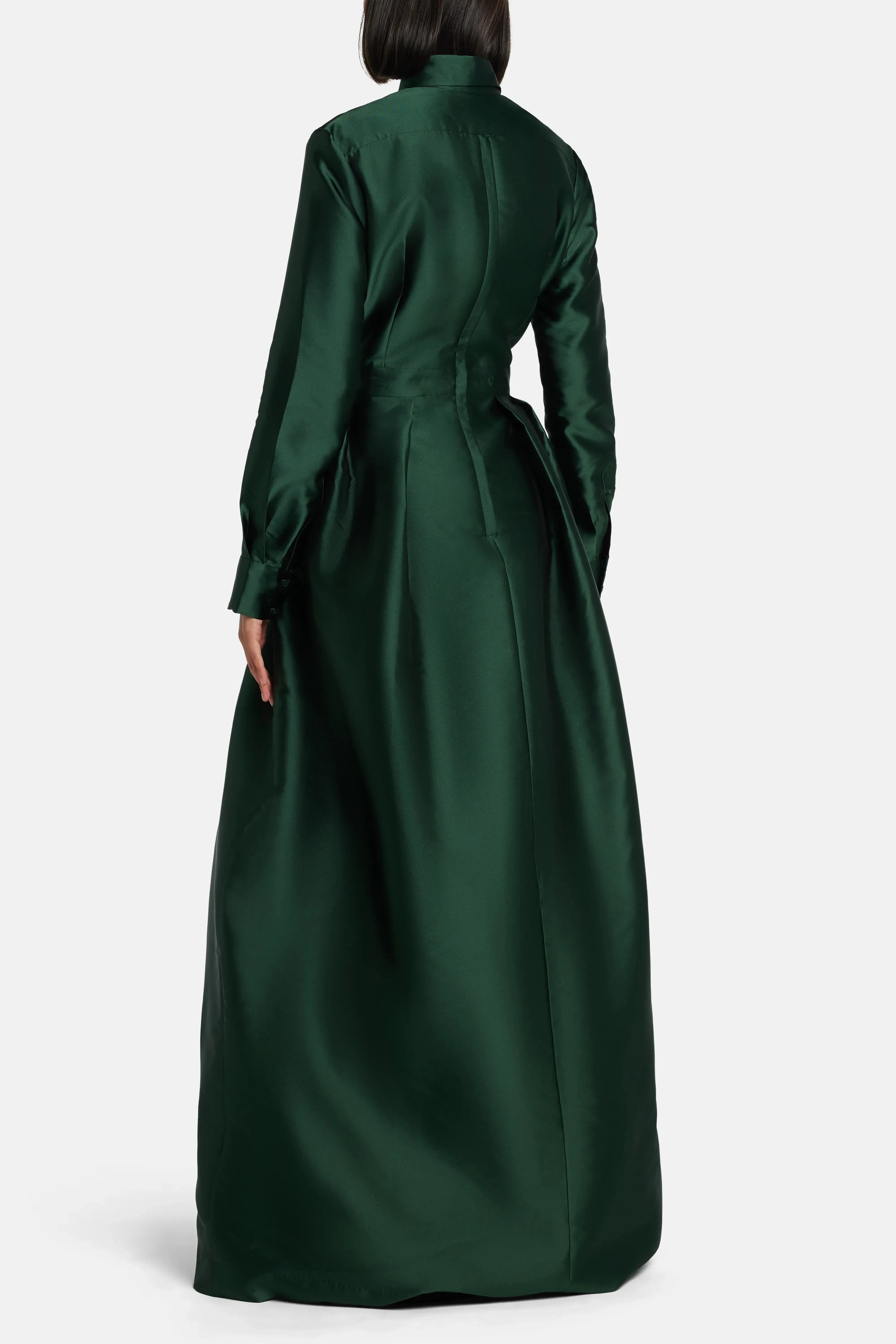Greta Constantine Trompe Loeil Shirt Evening Gown in Green with Button Placket