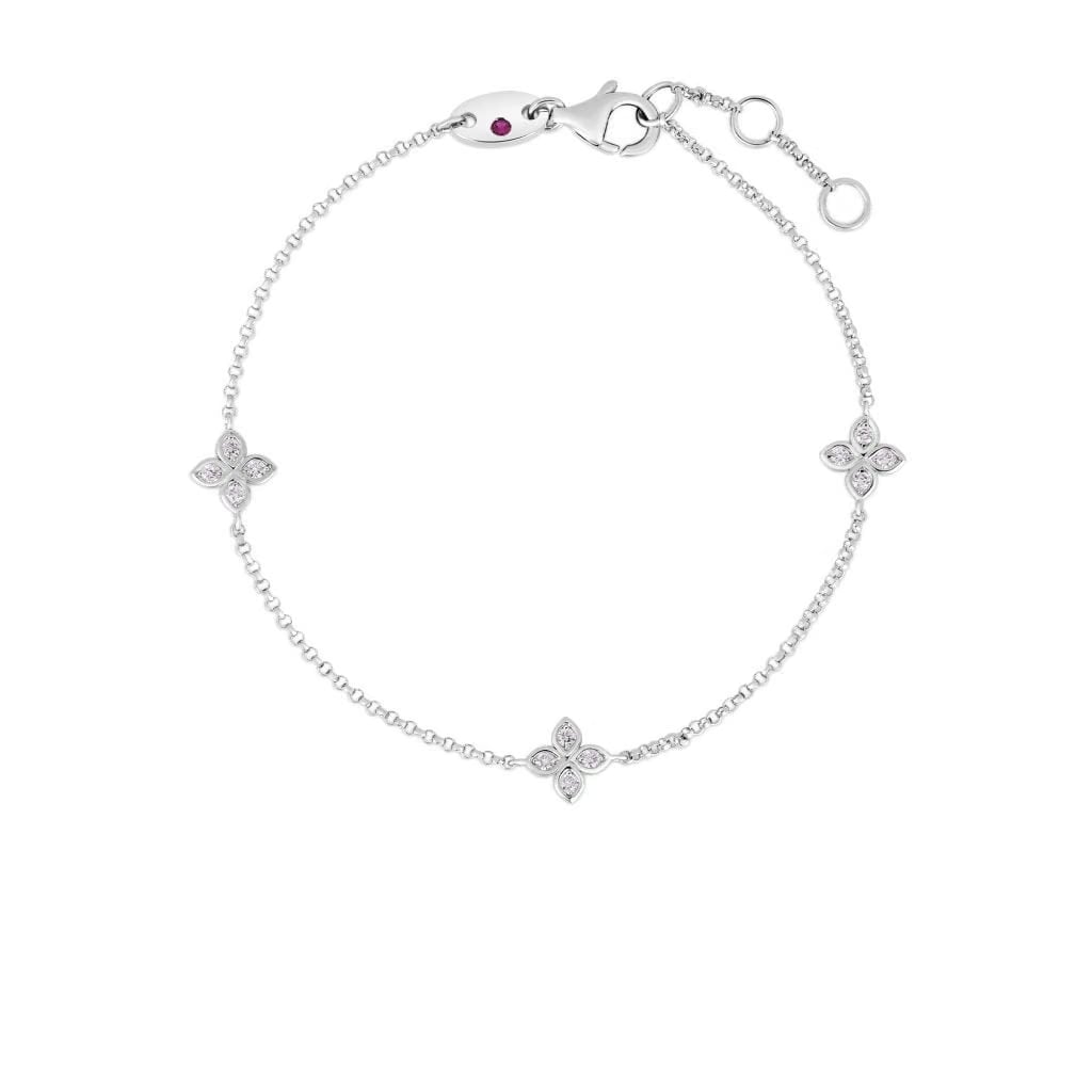 Roberto Coin 18k White Gold 3 Station Flower Bracelet