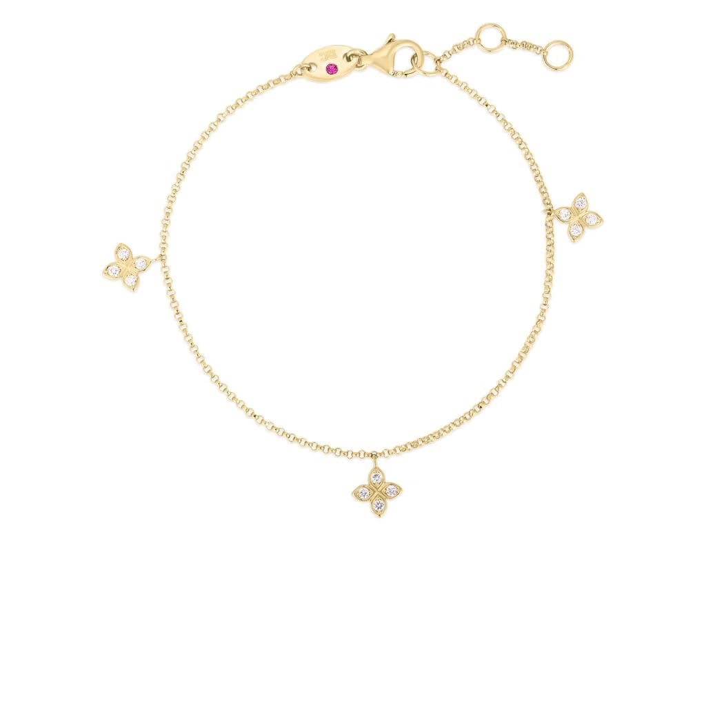 Roberto Coin 18k Yellow Gold Dangling 3 Station Flower Bracelet
