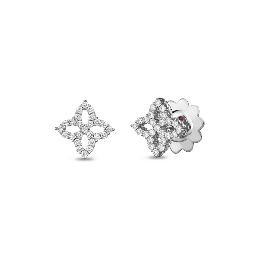 Roberto Coin 18k White Gold Princess Flower Diamond Stud Earrings