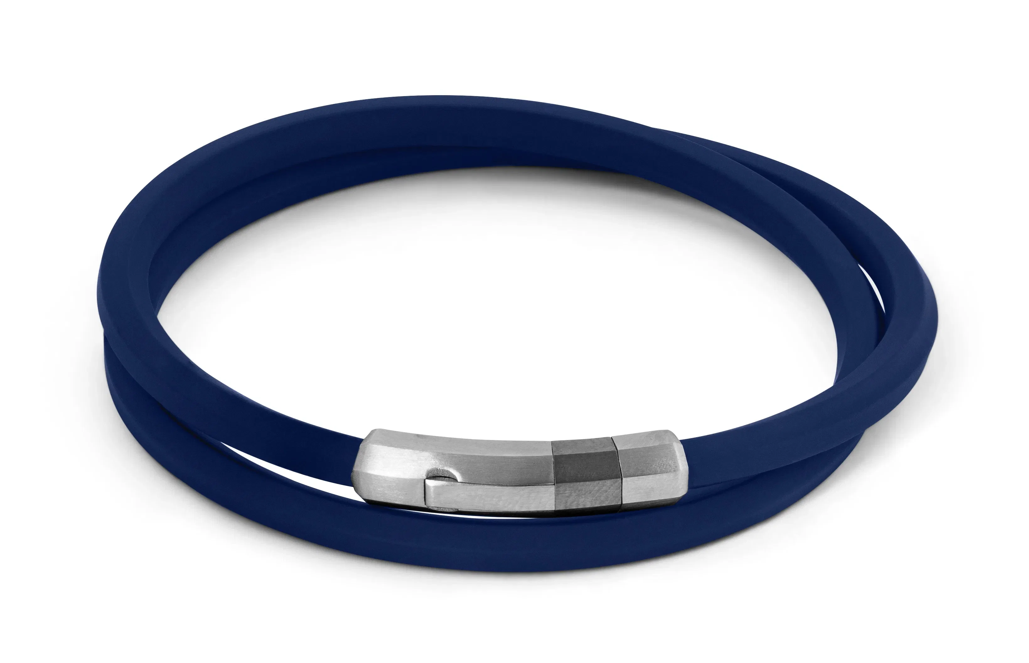 Tateossian Blue rubber Octagon click bracelet with rhodium-plated sterling silver
