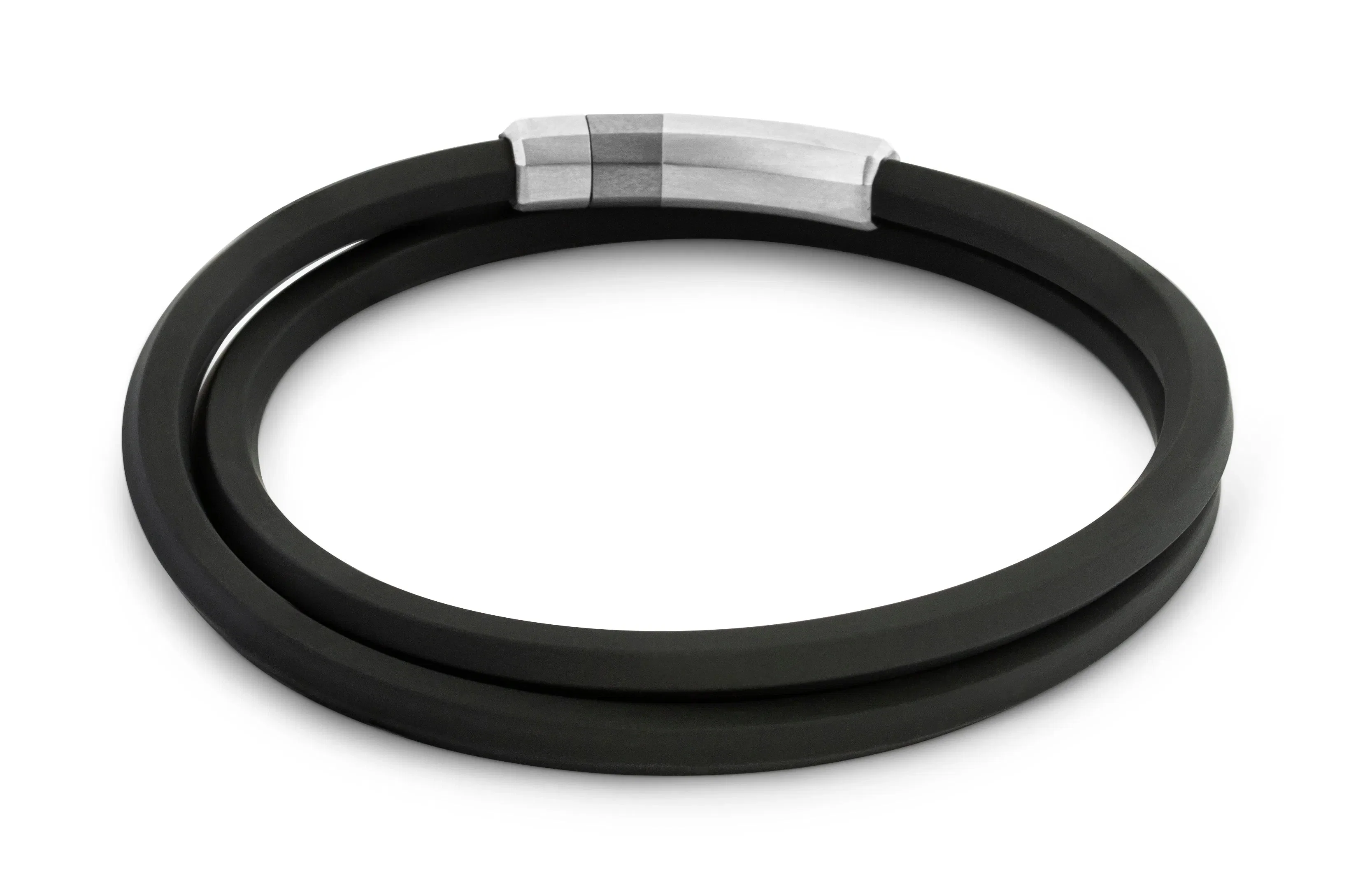 Tateossian Black rubber Octagon click bracelet with rhodium-plated sterling silver