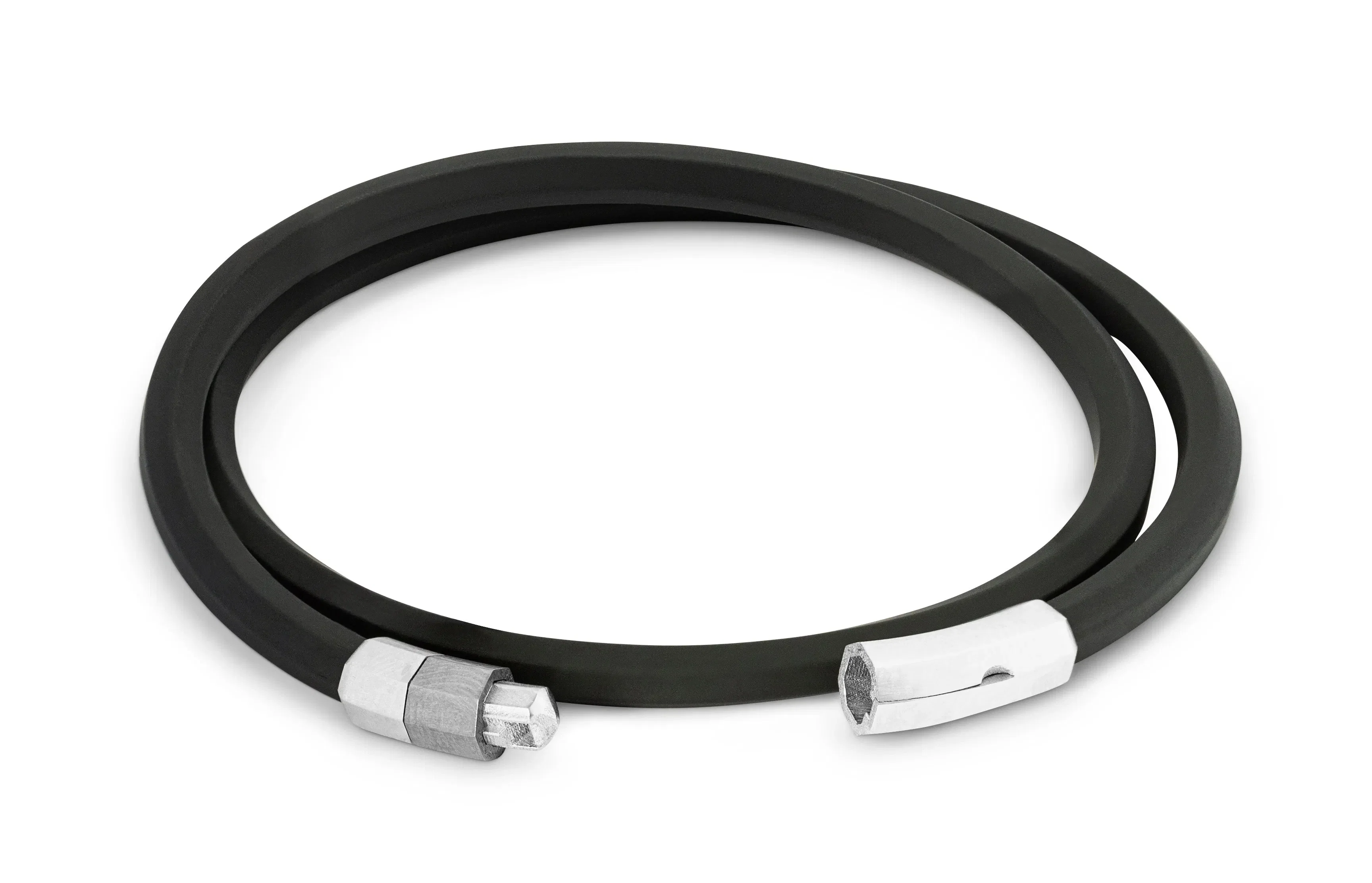 Tateossian Black rubber Octagon click bracelet with rhodium-plated sterling silver