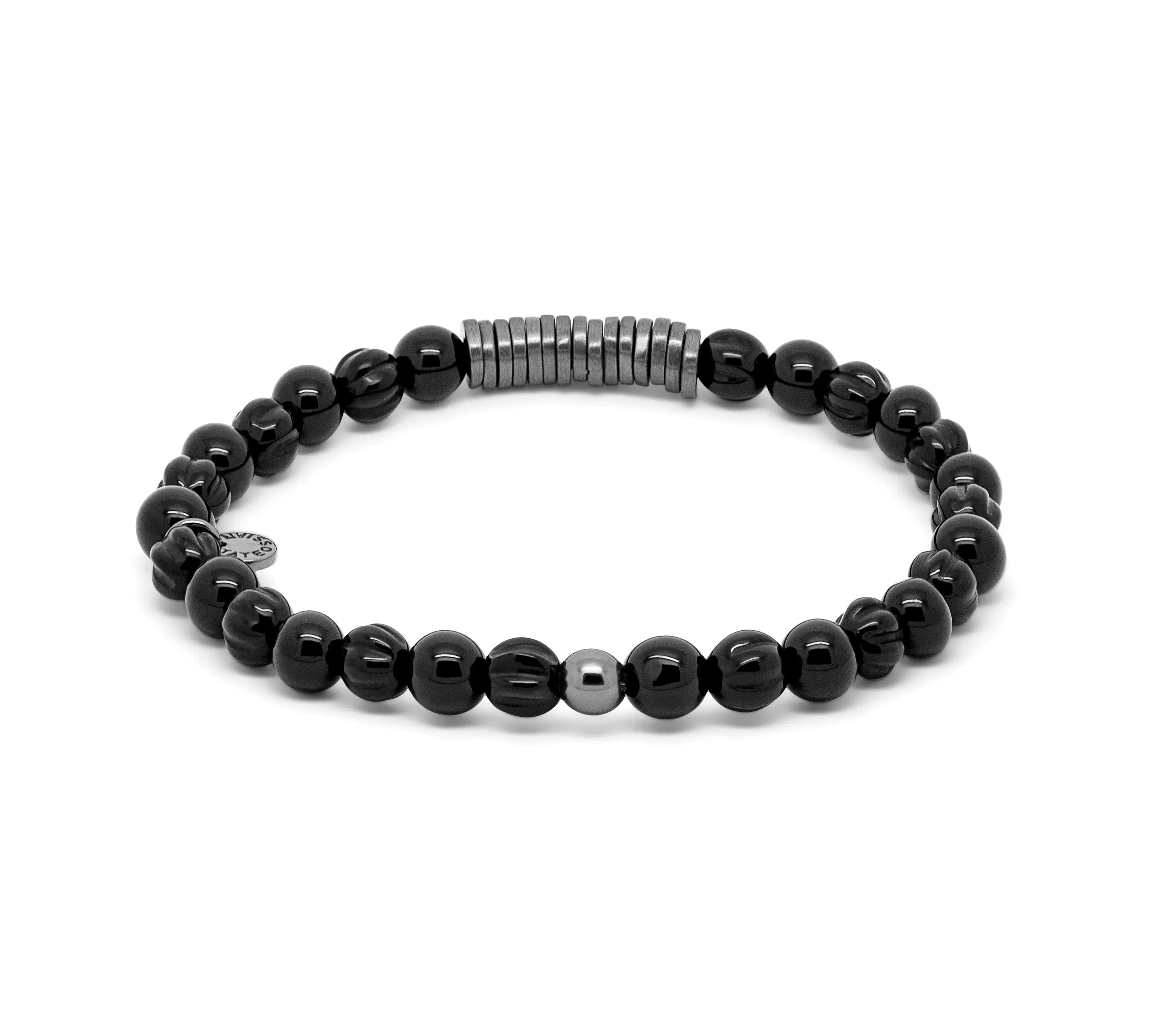 Tateossian Classic Discs bracelet with black agate and black rhodium plated sterling silver