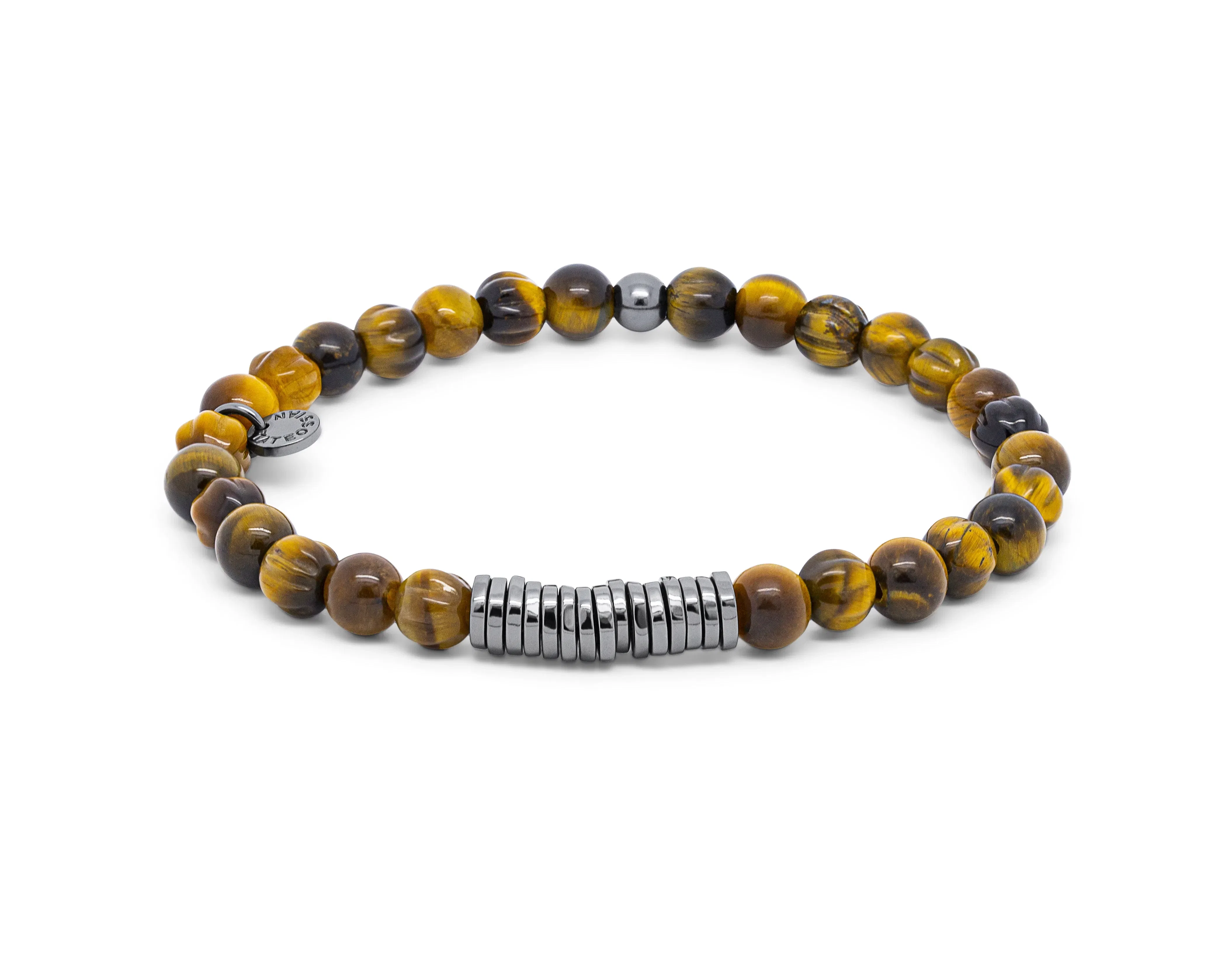 Tateossian Classic Discs bracelet with tiger eye and black rhodium plated sterling silver