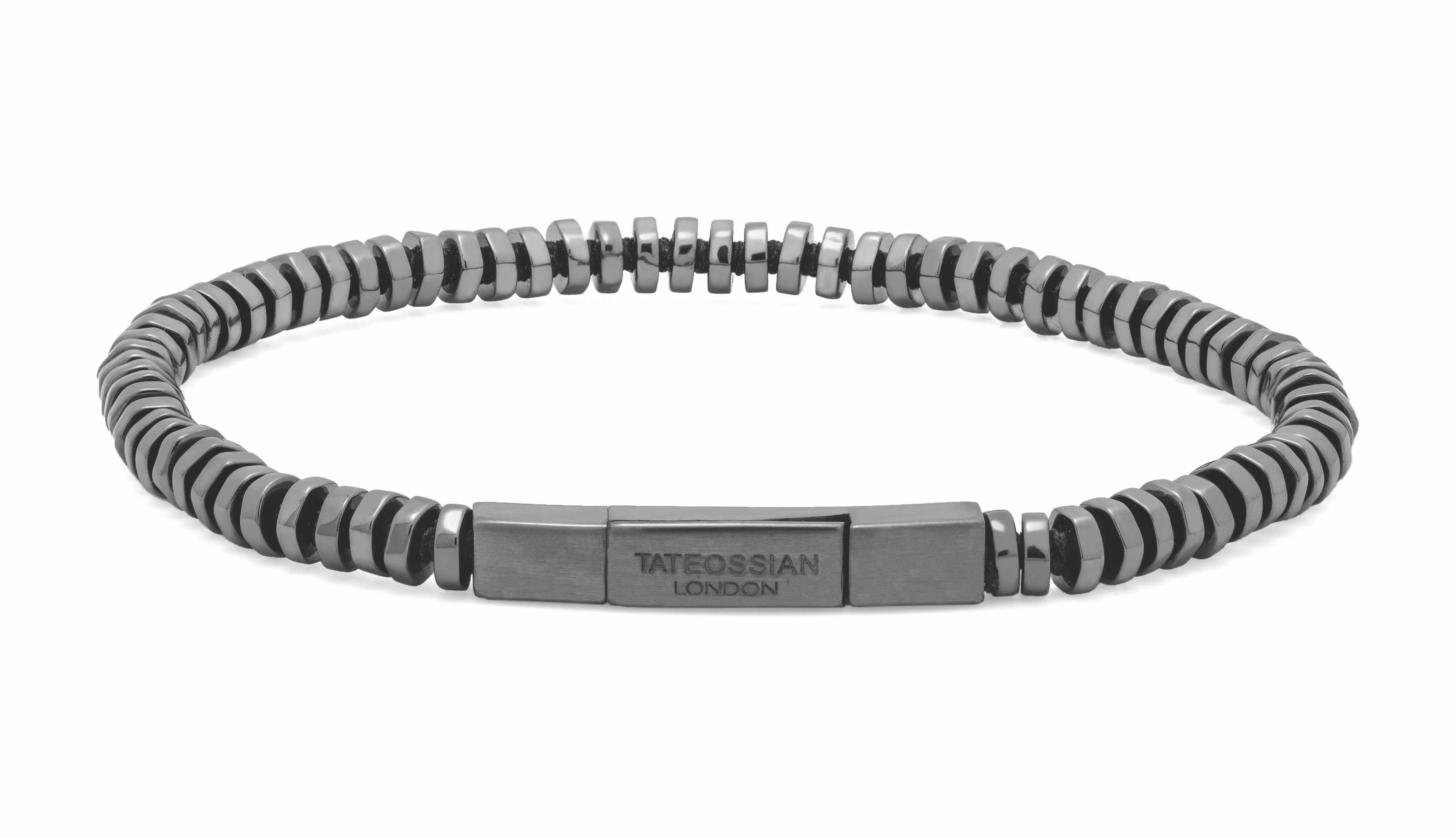 Tateossian Pure Thread bracelet with black macramé in black rhodium plated sterling silver