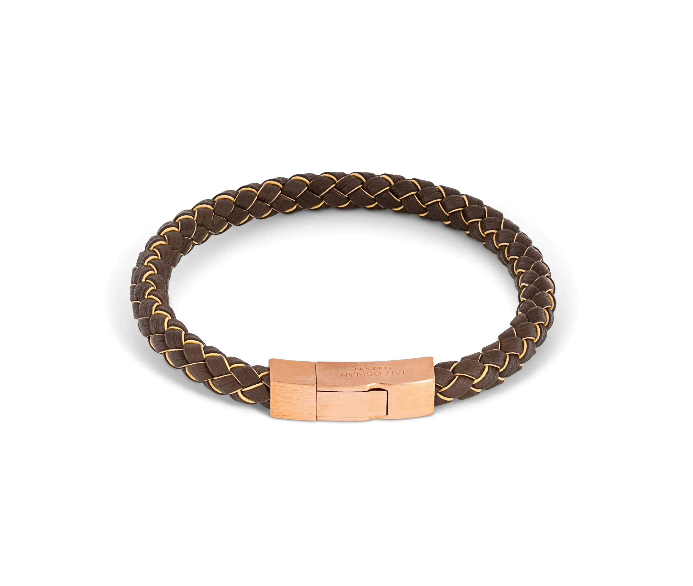 Tateossian Click Tocco bracelet in beige piped Italian brown leather with rose gold plated sterling silver