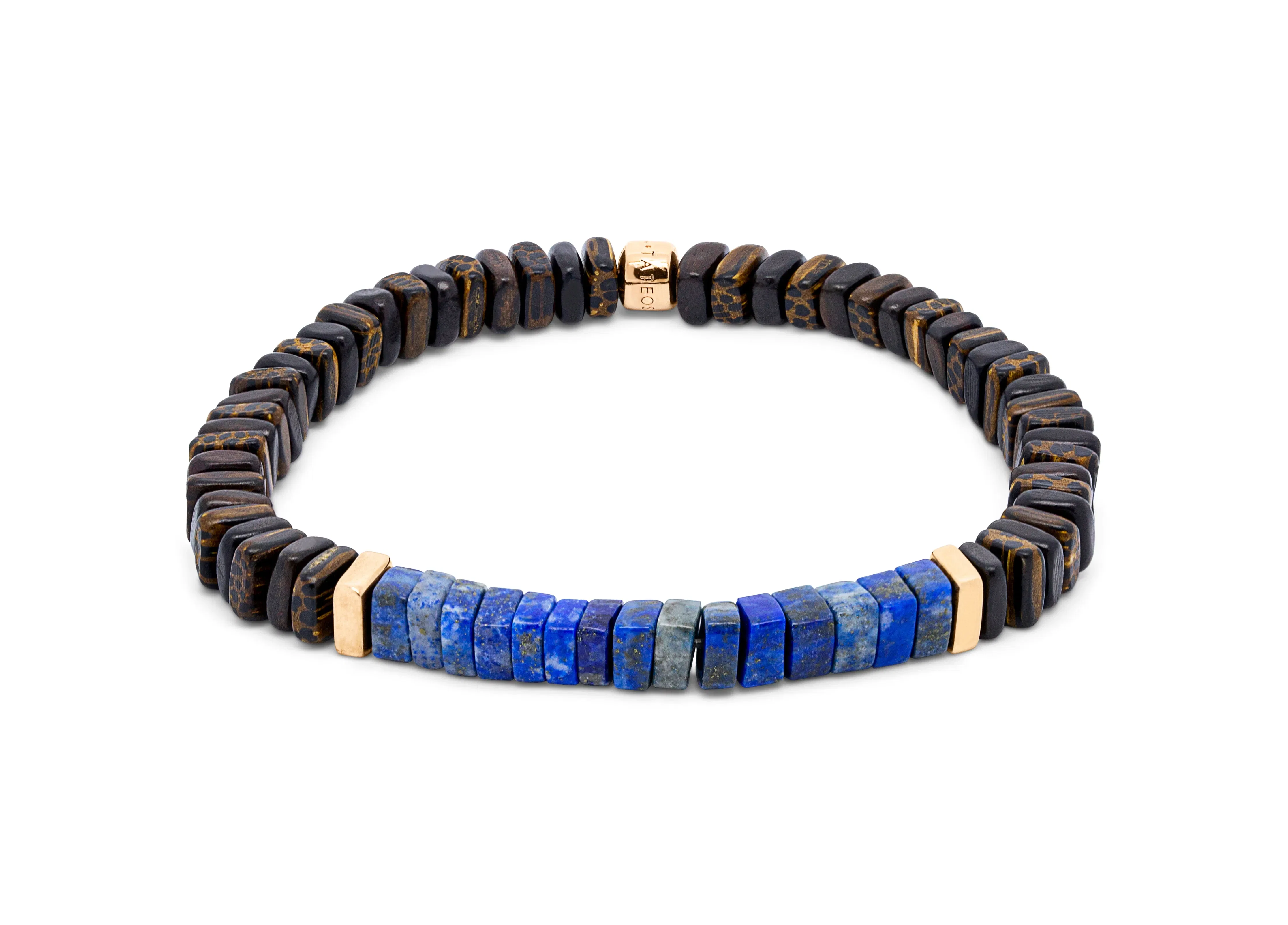 Tateossian Legno bracelet in lapis, palm and ebony wood with rose gold plated sterling silver