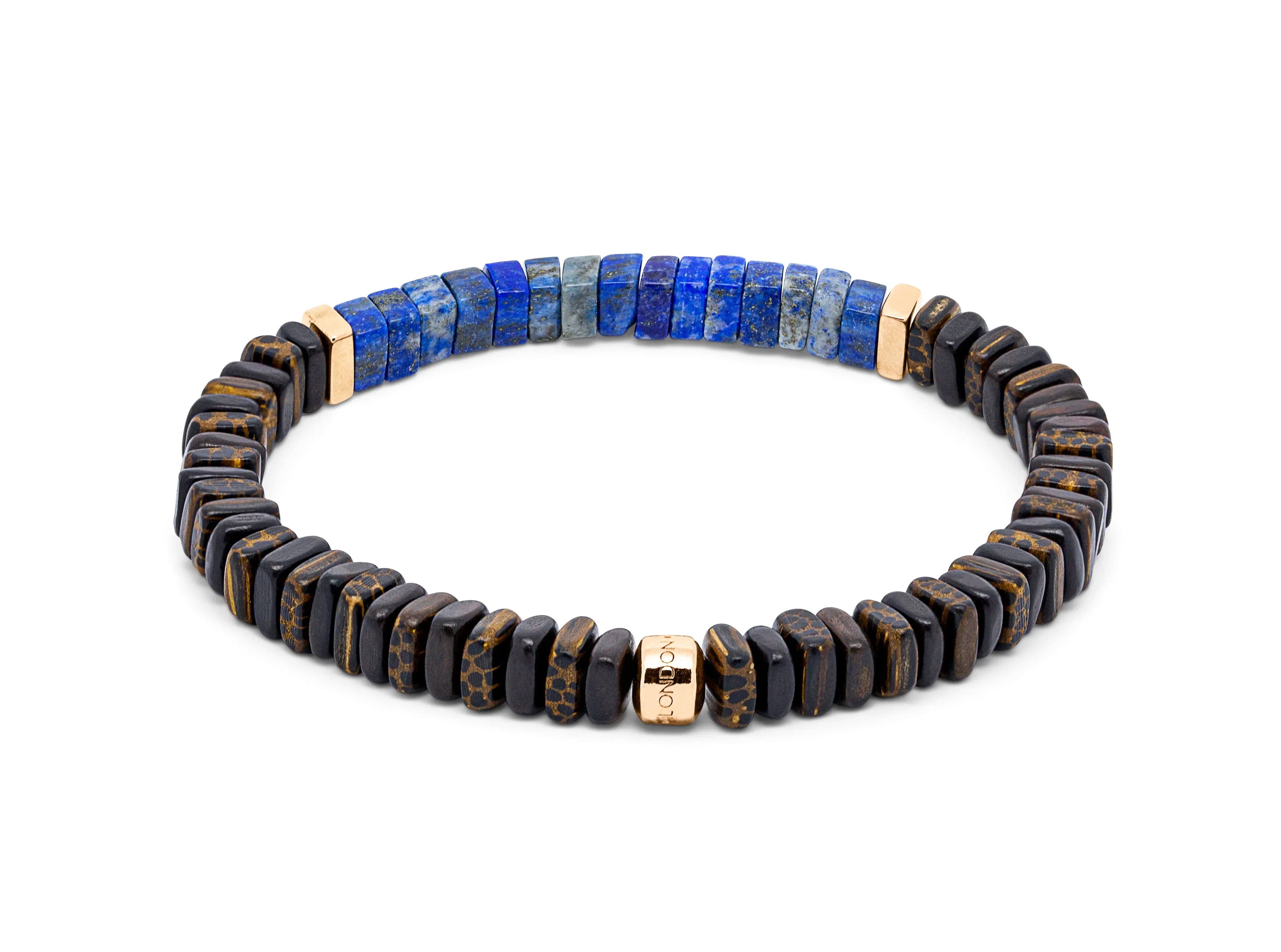 Tateossian Legno bracelet in lapis, palm and ebony wood with rose gold plated sterling silver