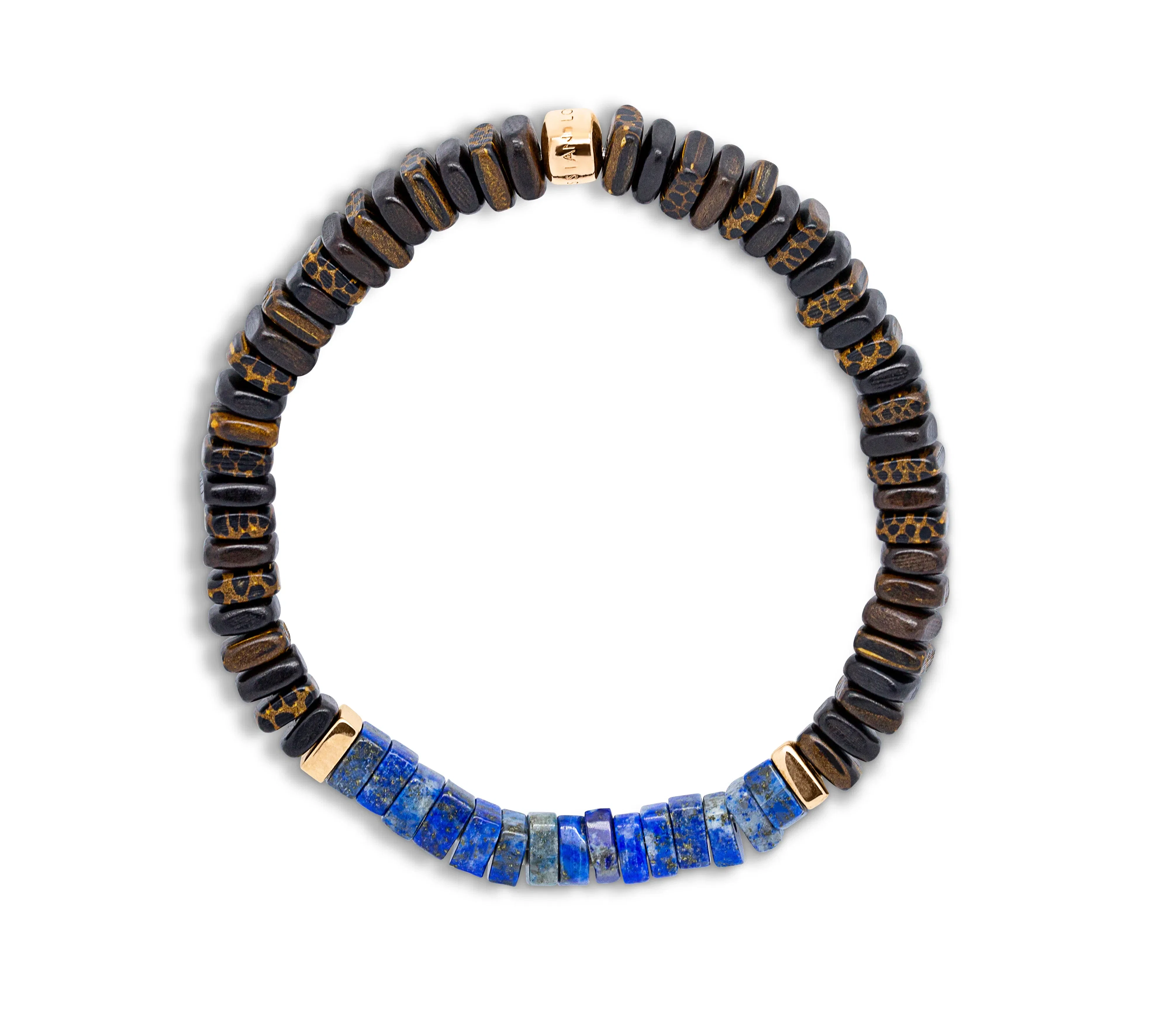 Tateossian Legno bracelet in lapis, palm and ebony wood with rose gold plated sterling silver