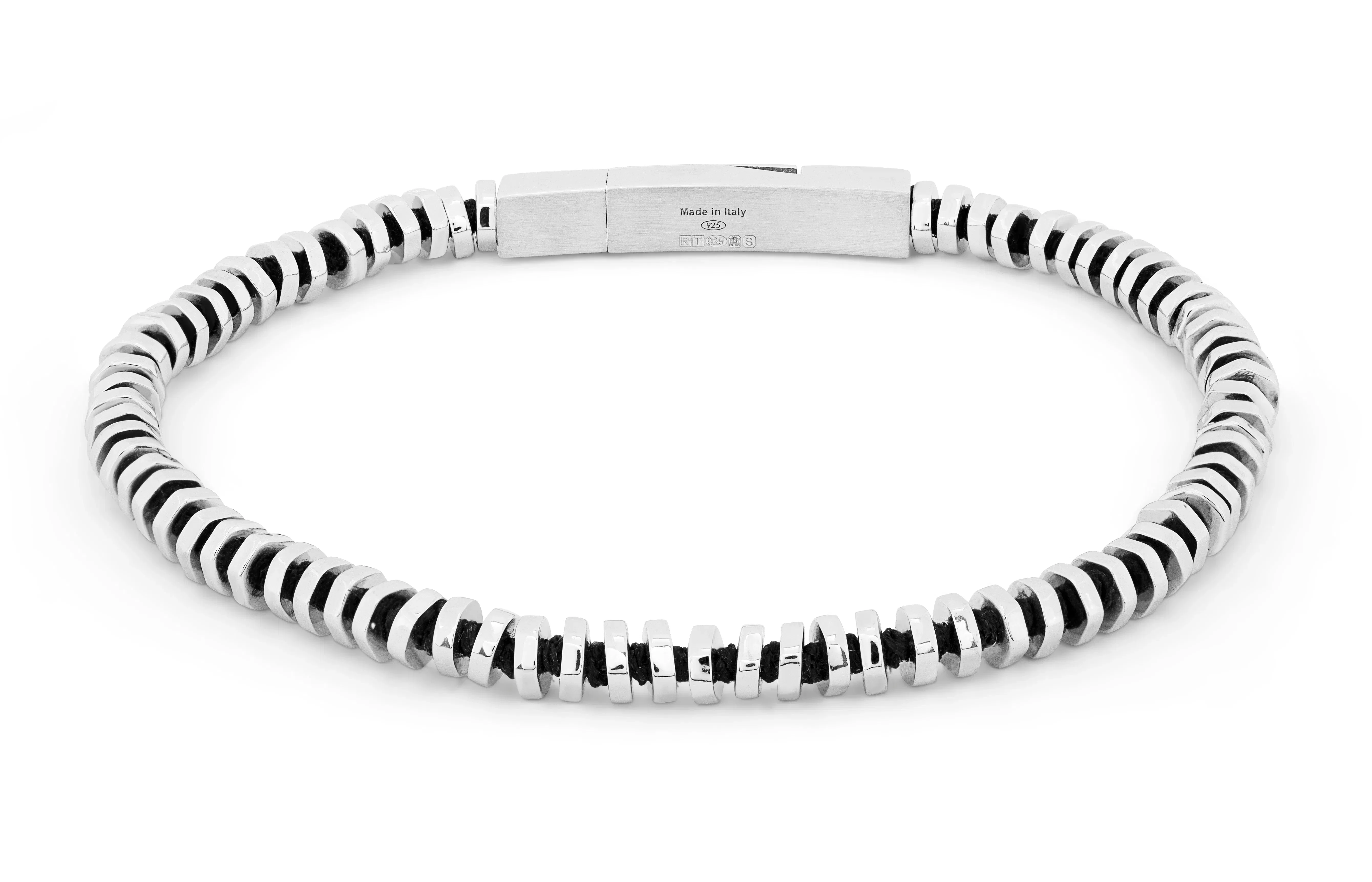 Tateossian Pure Thread bracelet with black macramé in sterling silver