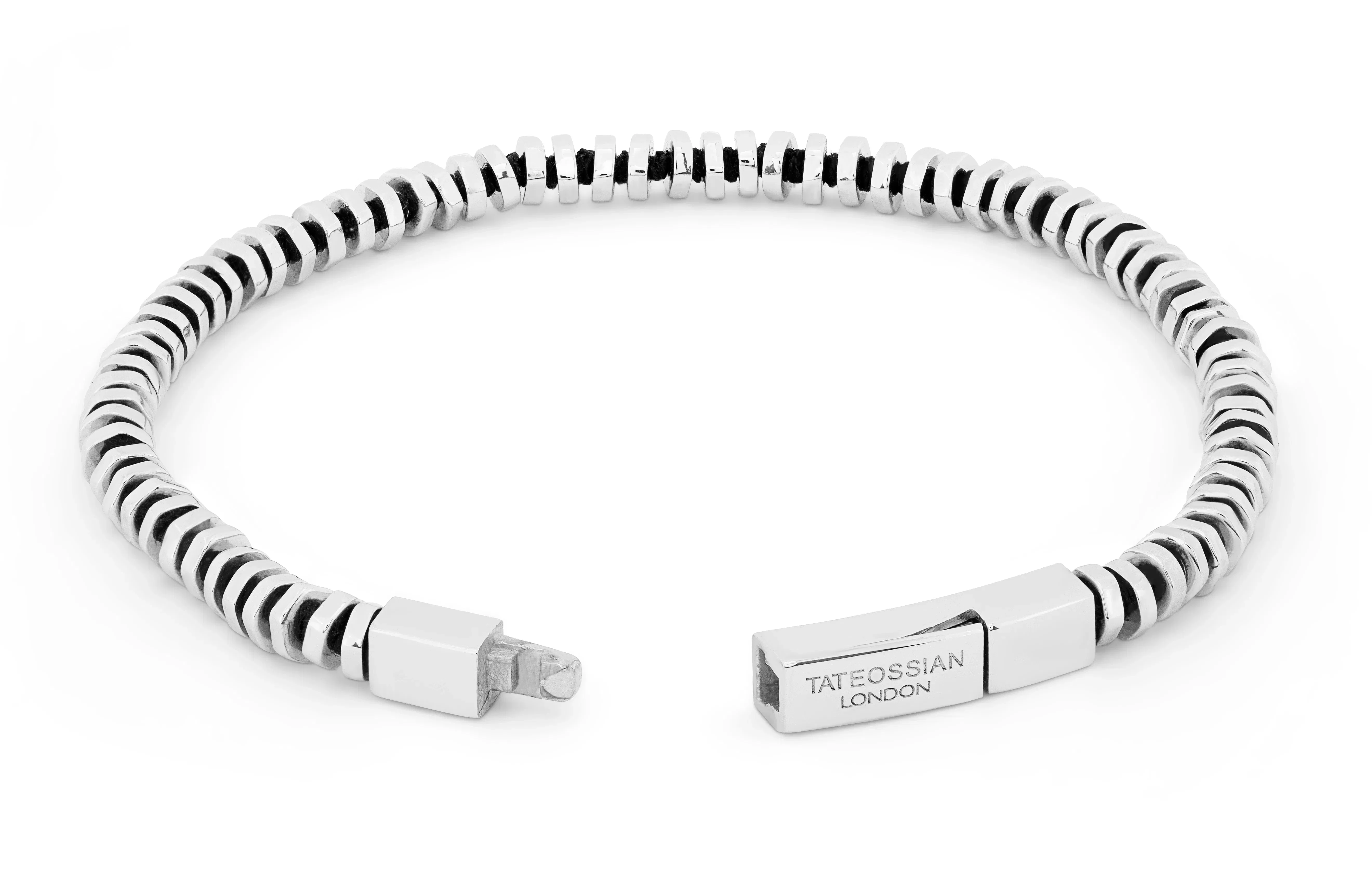Tateossian Pure Thread bracelet with black macramé in sterling silver