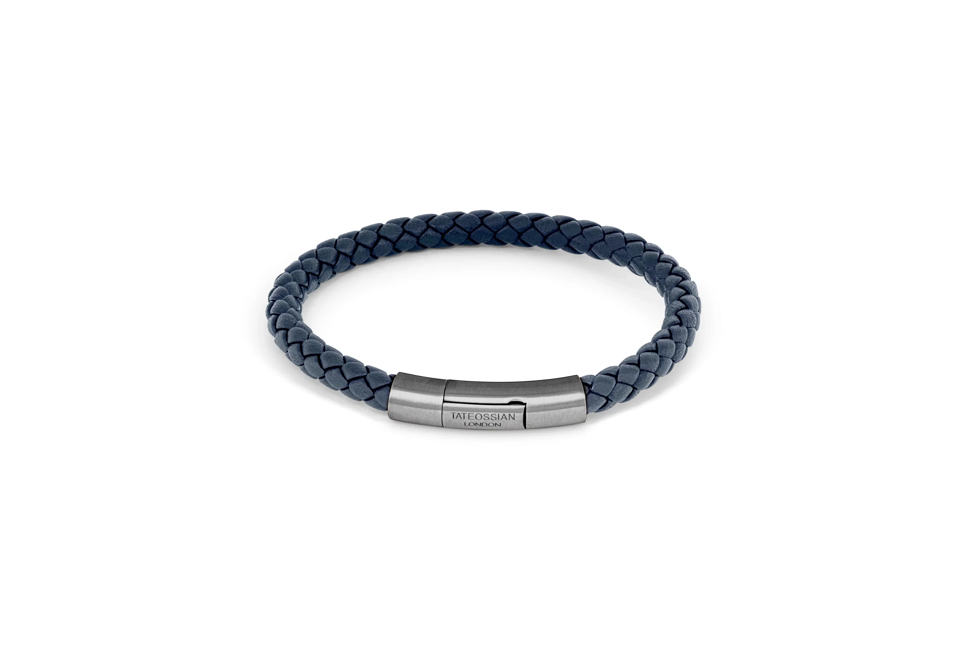 Tateossian Charles bracelet in Italian navy leather with sterling silver
