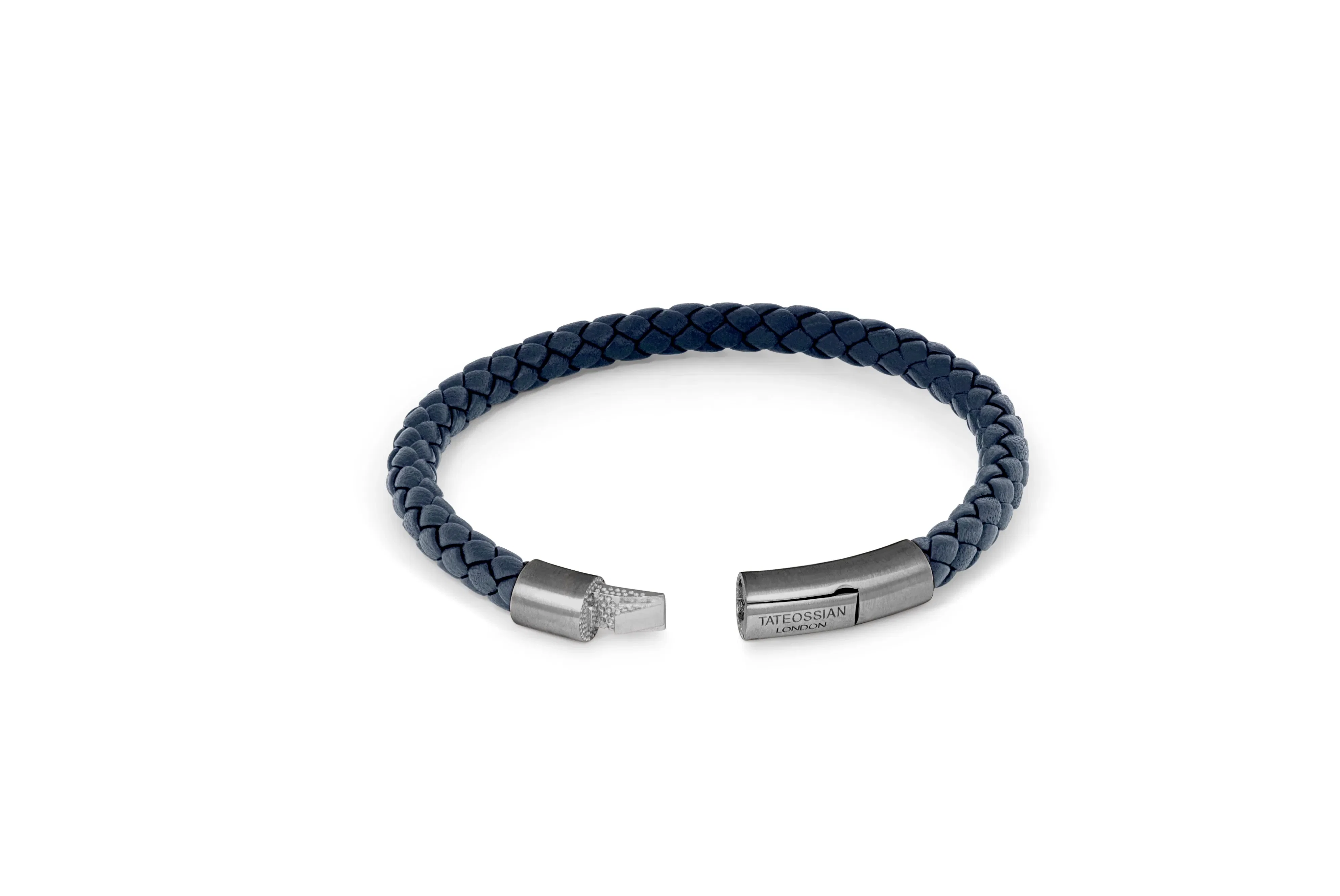 Tateossian Charles bracelet in Italian navy leather with sterling silver