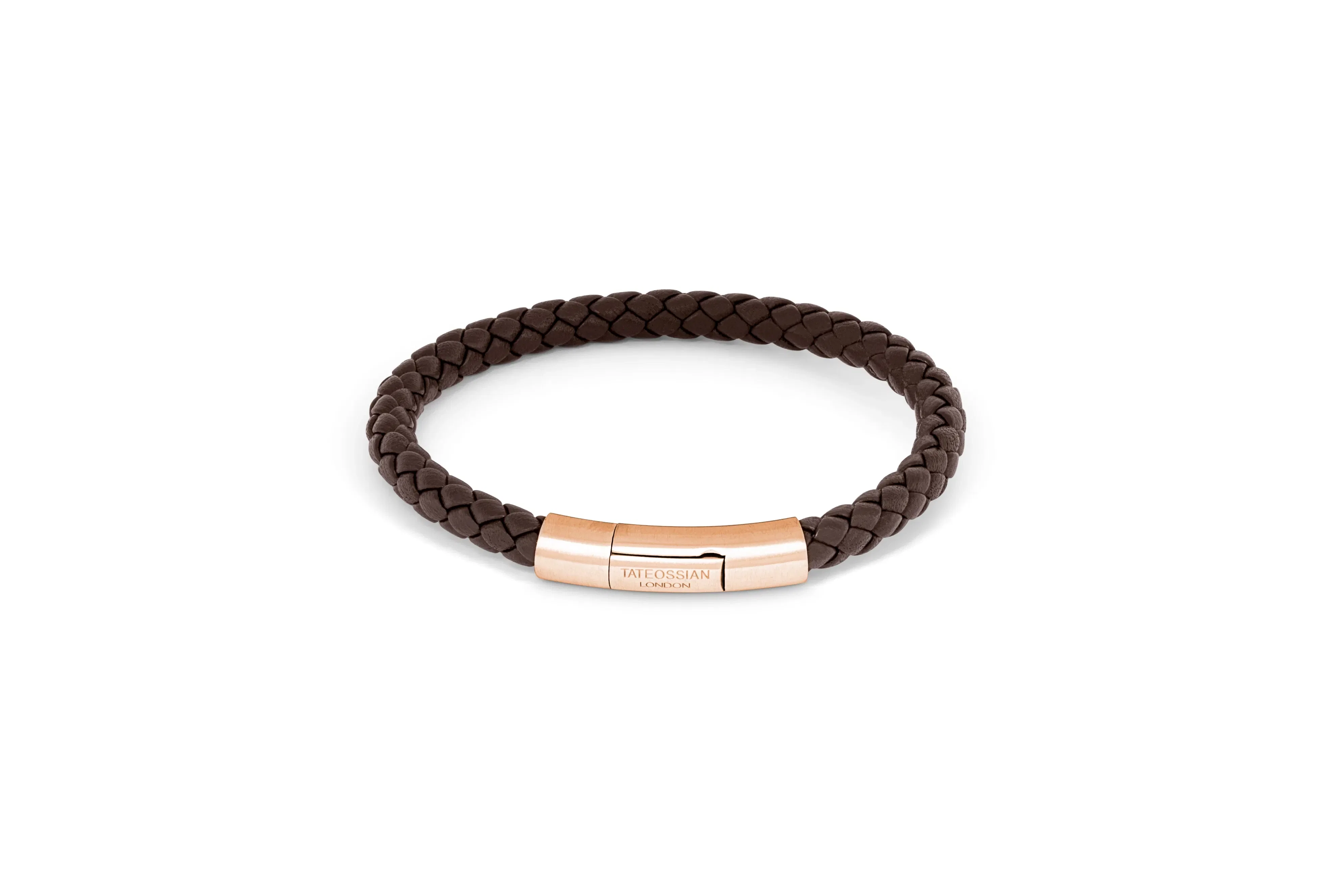 Tateossian Charles bracelet in Italian brown leather with rose gold plated sterling silver