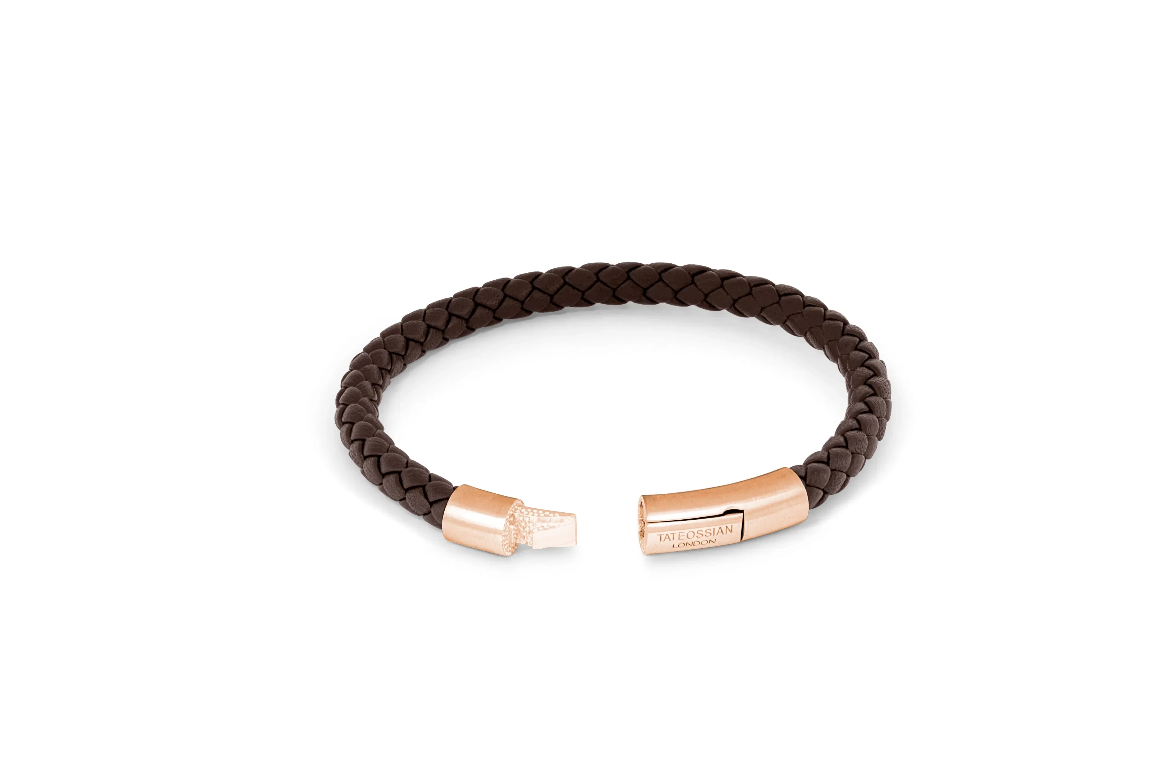 Tateossian Charles bracelet in Italian brown leather with rose gold plated sterling silver