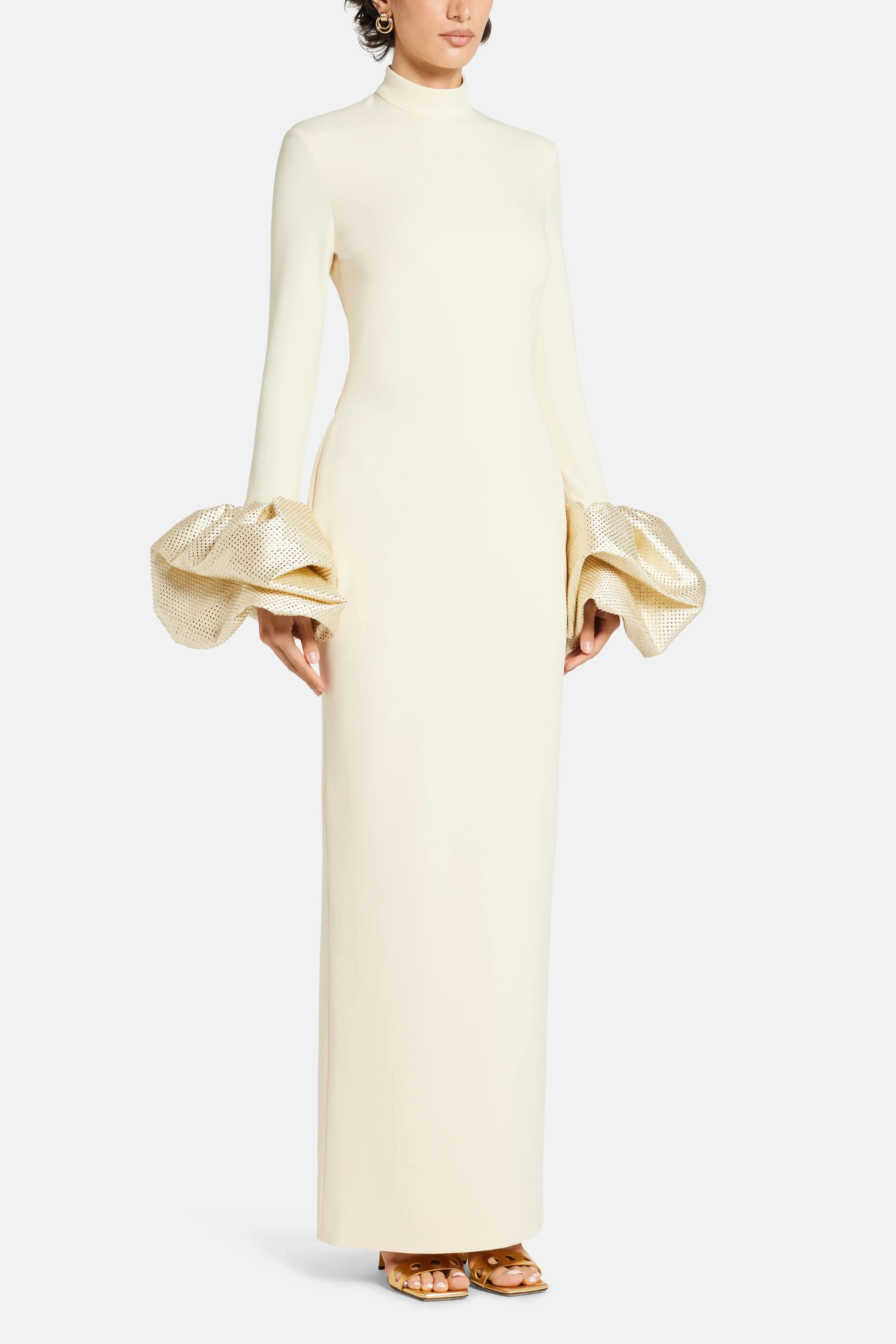 Solace London Viviana Crystal Cuffs Evening Dress in White