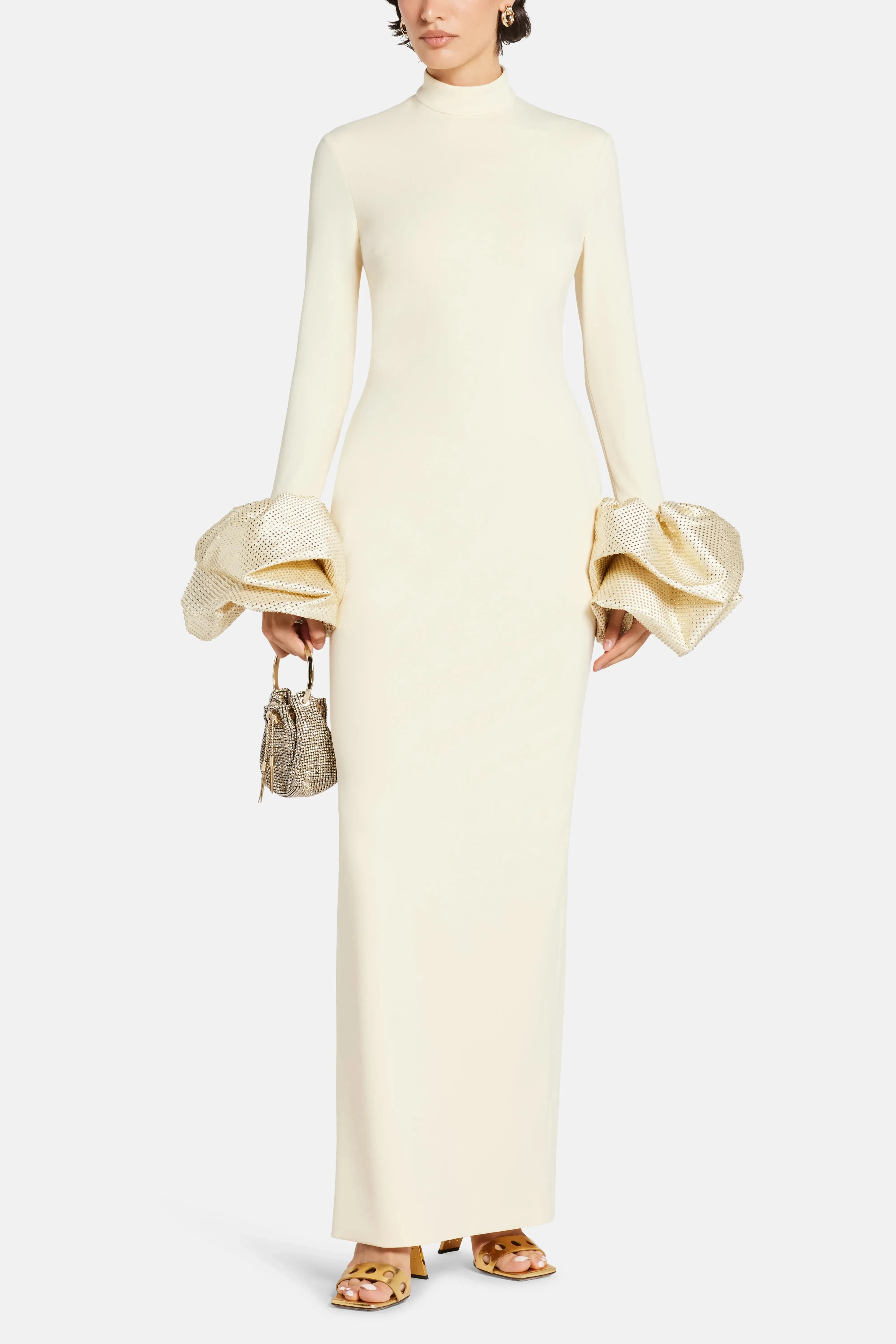 Solace London Viviana Crystal Cuffs Evening Dress in White