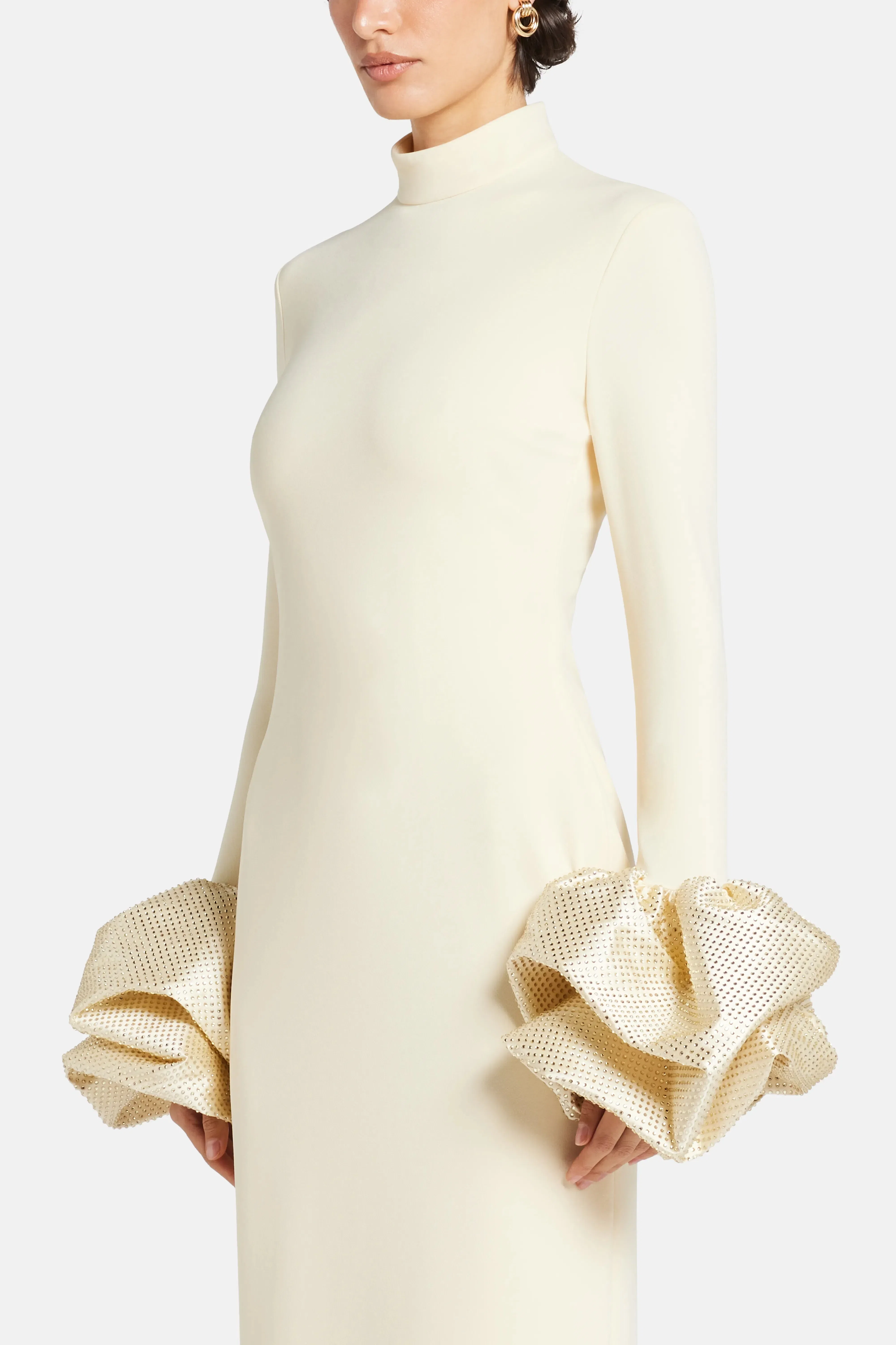 Solace London Viviana Crystal Cuffs Evening Dress in White