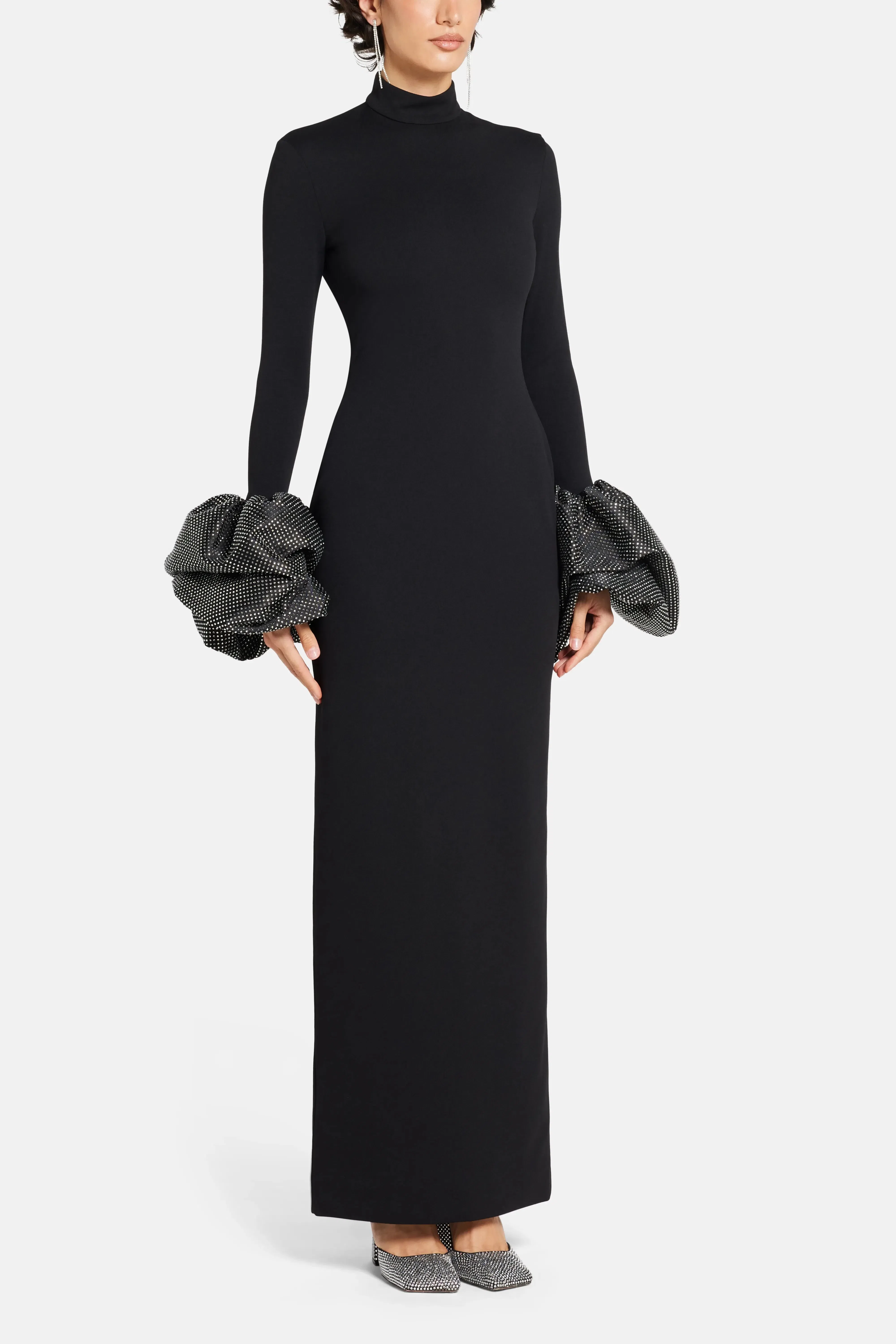 Solace London Viviana Crystal Cuffs Evening Dress in Black
