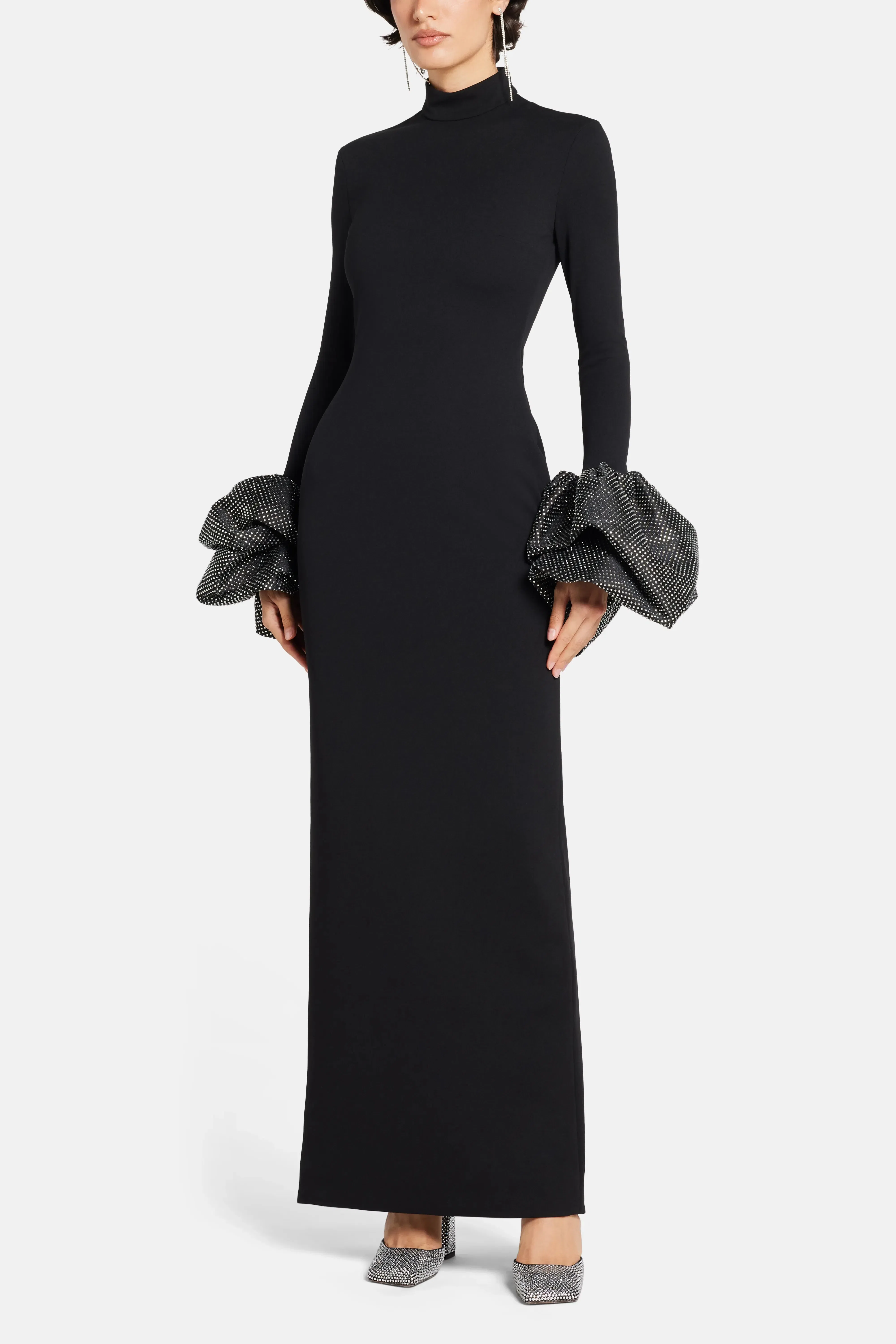 Solace London Viviana Crystal Cuffs Evening Dress in Black
