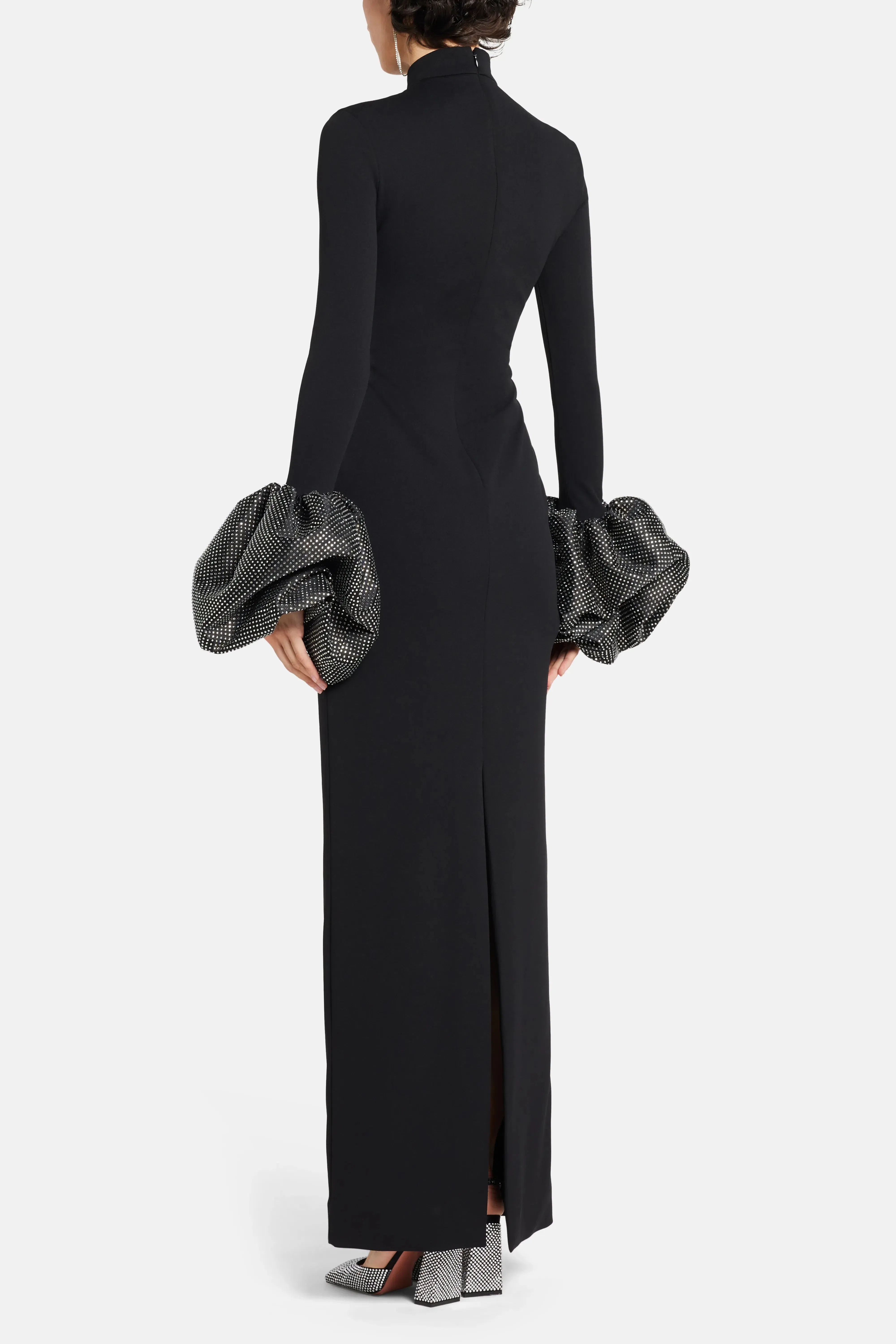 Solace London Viviana Crystal Cuffs Evening Dress in Black