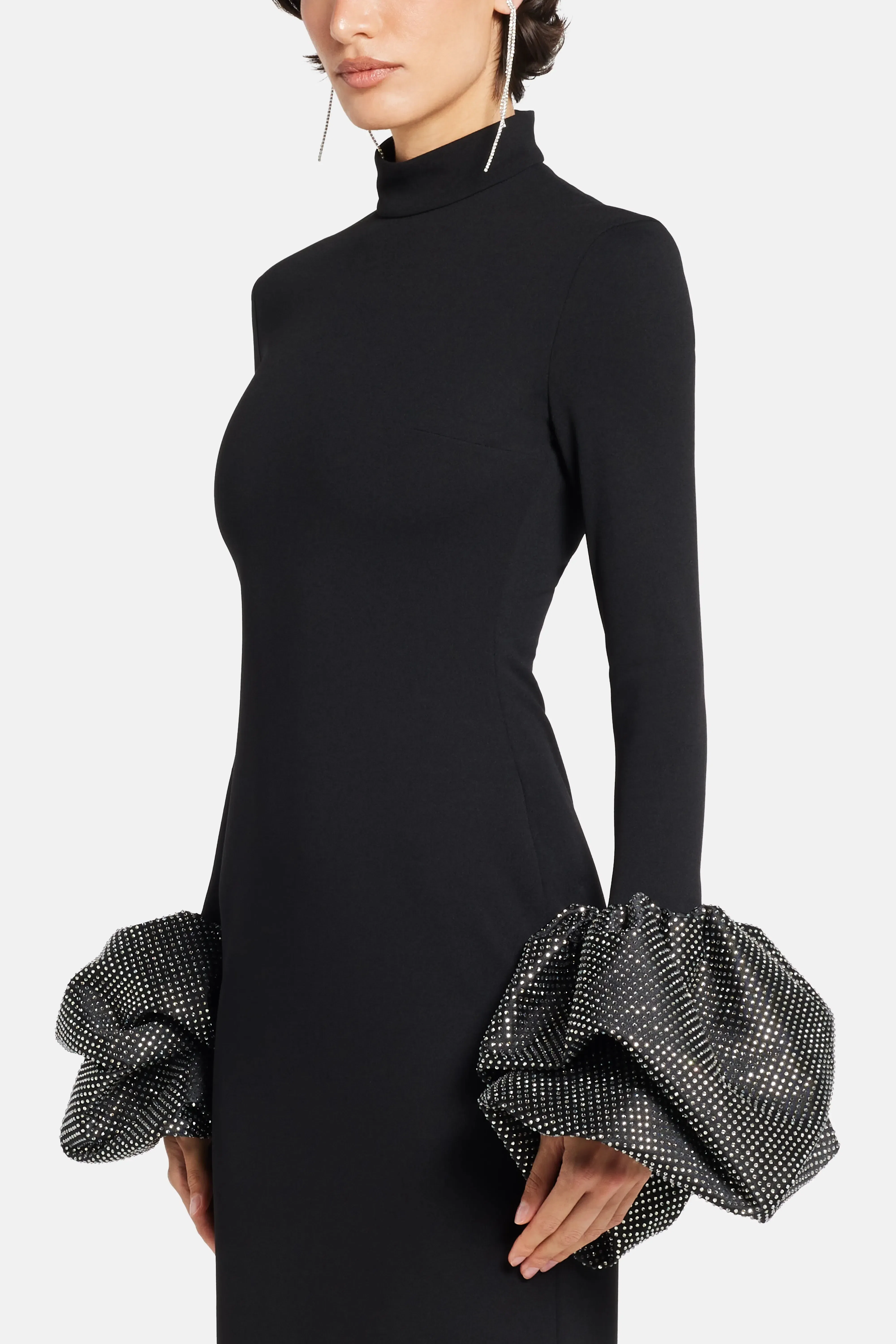 Solace London Viviana Crystal Cuffs Evening Dress in Black