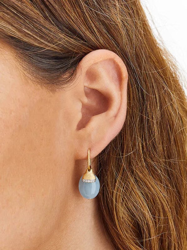 Nanis 18k Yellow Gold Aquamarine and Diamond Earrings