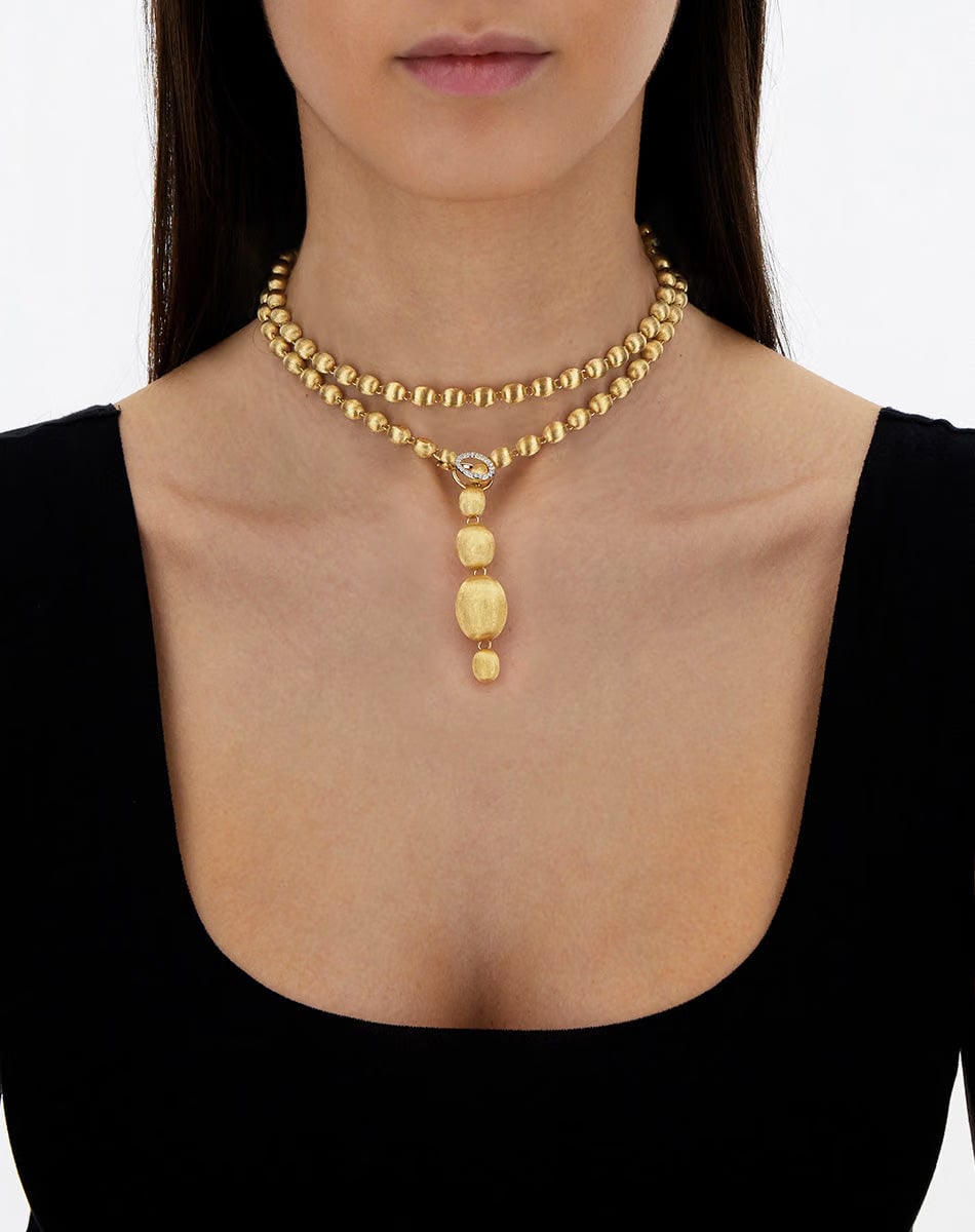 Nanis 18k Yellow Gold Boules and Diamonds Convertible Necklace